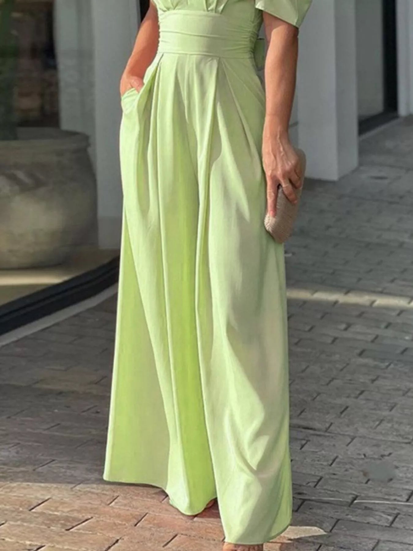 Puff Sleeve Wide Leg Jumpsuit - Flip Flop Dynasty