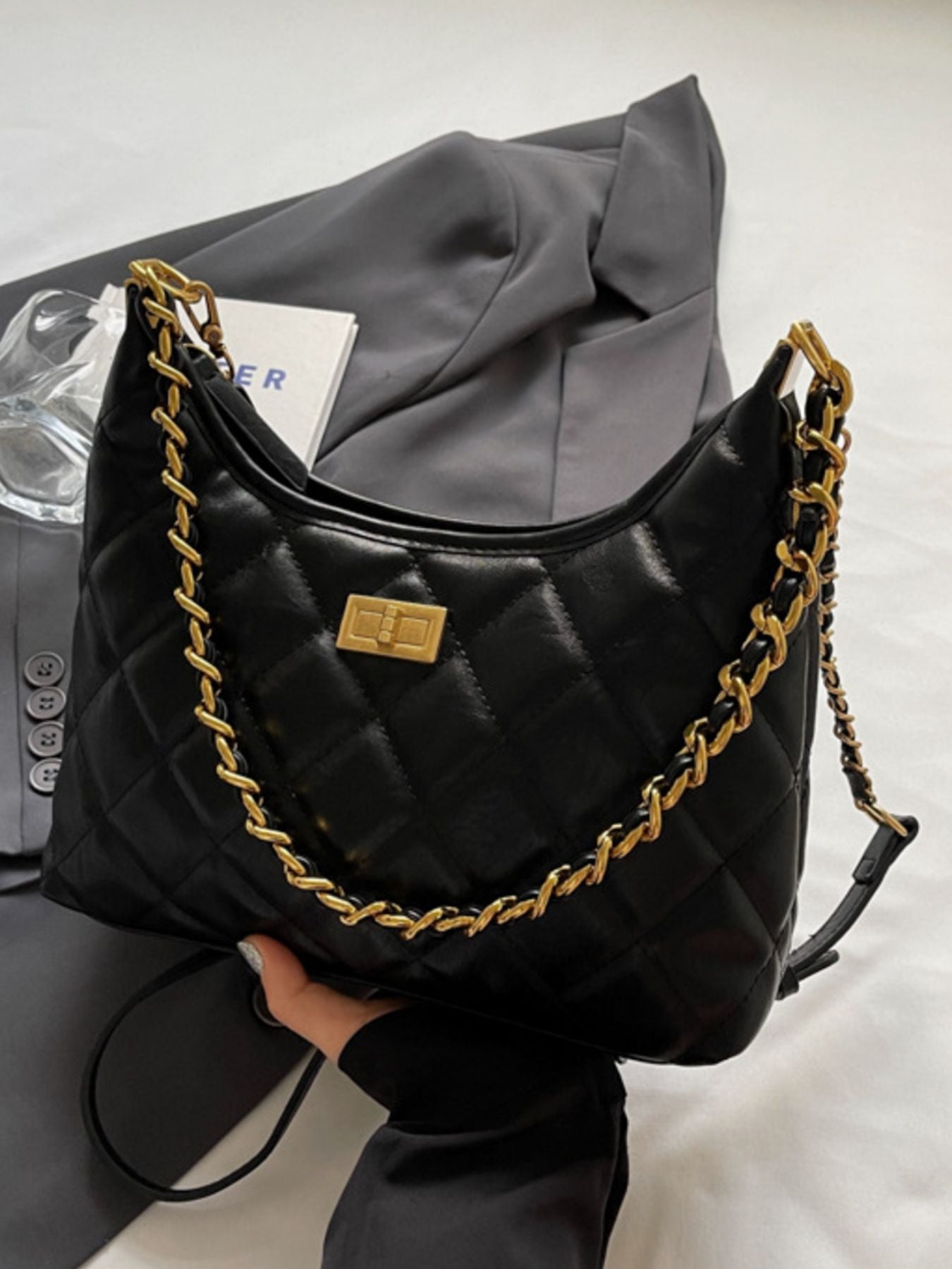 Quilted Chain Strap Shoulder Bag - Flip Flop Dynasty