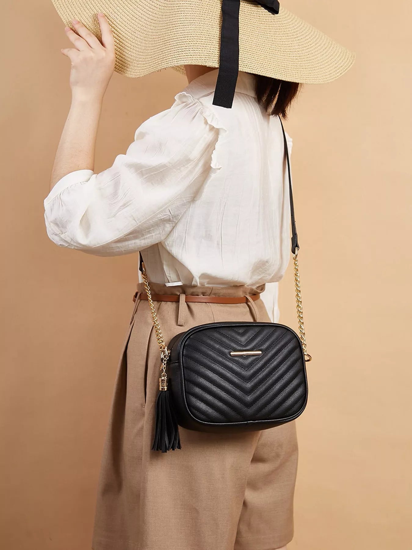 Quilted PU Leather Crossbody Bag with Tassel - Flip Flop Dynasty