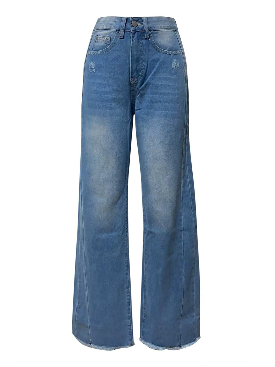 Raw Hem Wide Leg Jeans with Pockets - Flip Flop Dynasty
