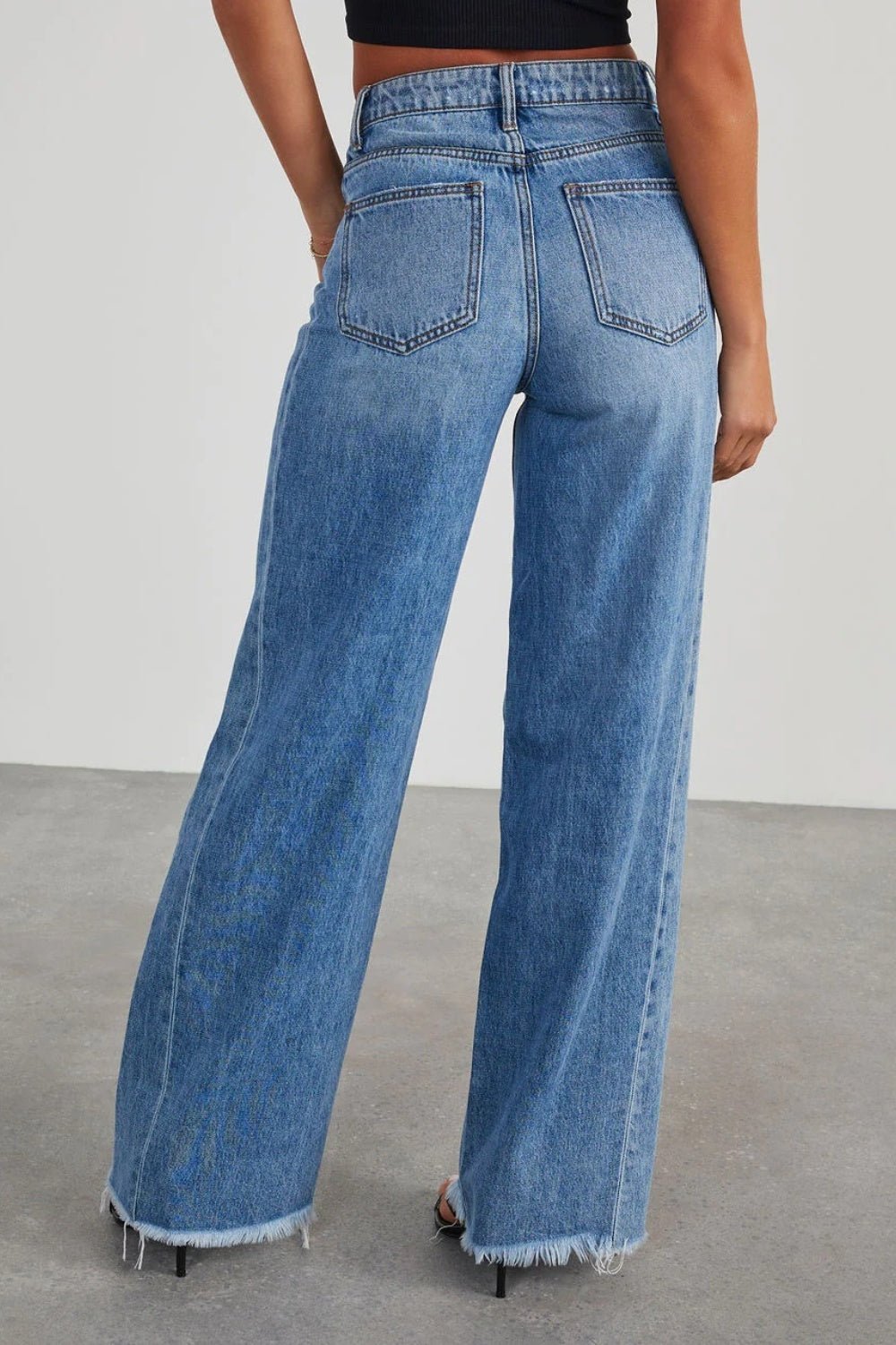 Raw Hem Wide Leg Jeans with Pockets - Flip Flop Dynasty