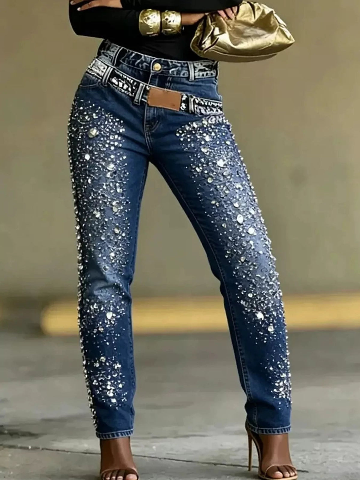 Rhinestone Embellished Slim Fit Jeans - Flip Flop Dynasty
