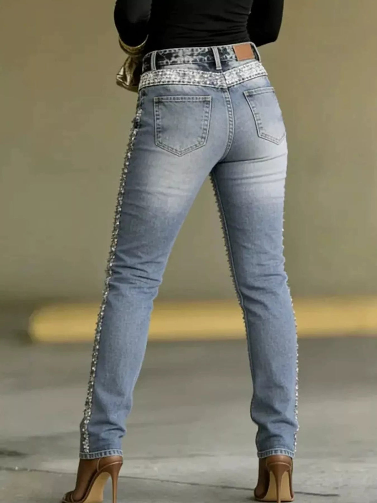 Rhinestone Embellished Slim Fit Jeans - Flip Flop Dynasty