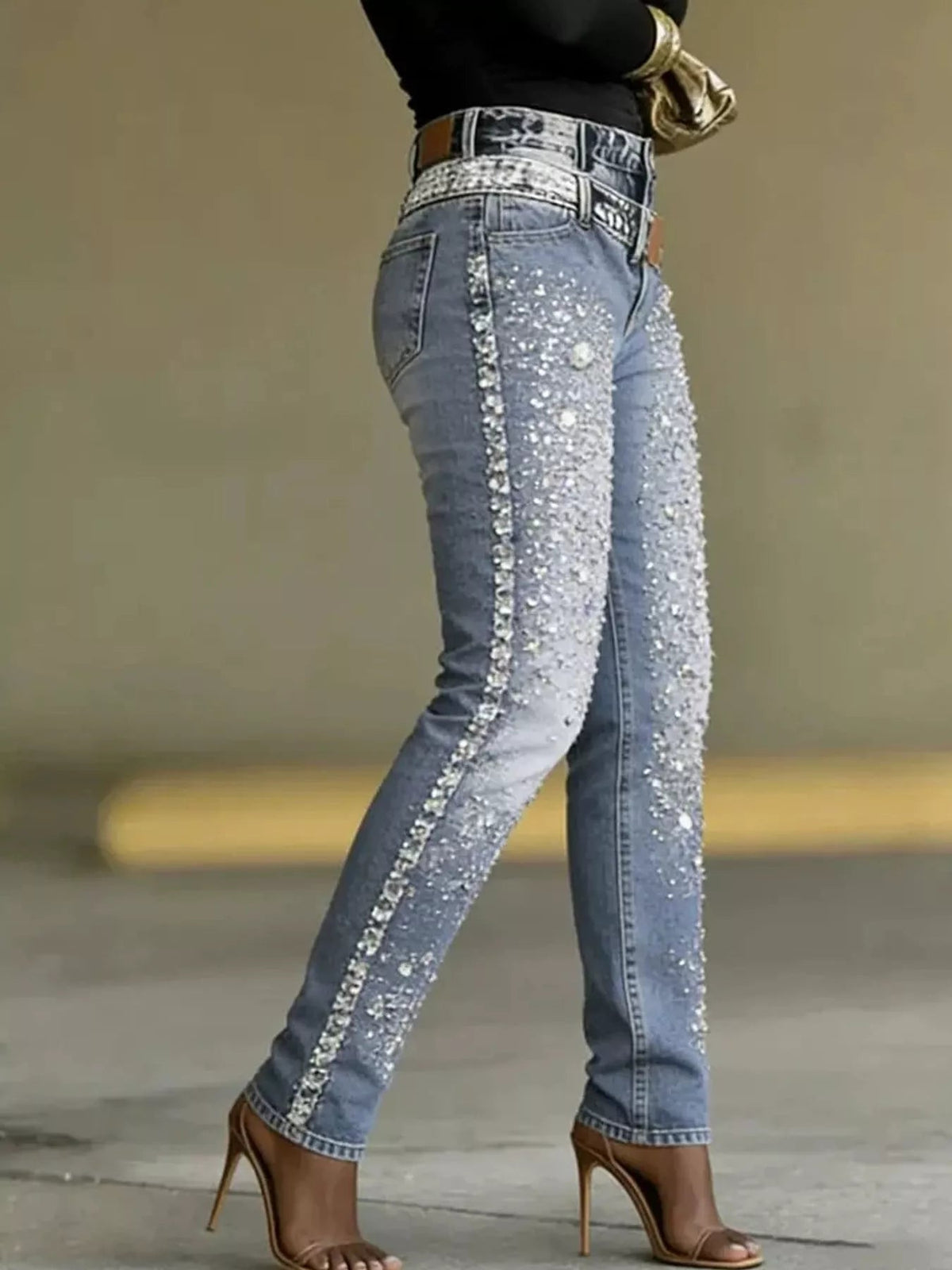 Rhinestone Embellished Slim Fit Jeans - Flip Flop Dynasty