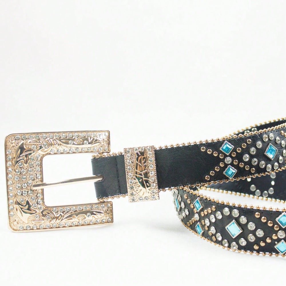 Rhinestone PU Leather Belt - Flip Flop Dynasty