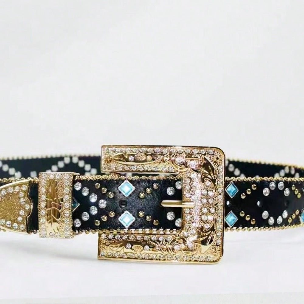 Rhinestone PU Leather Belt - Flip Flop Dynasty