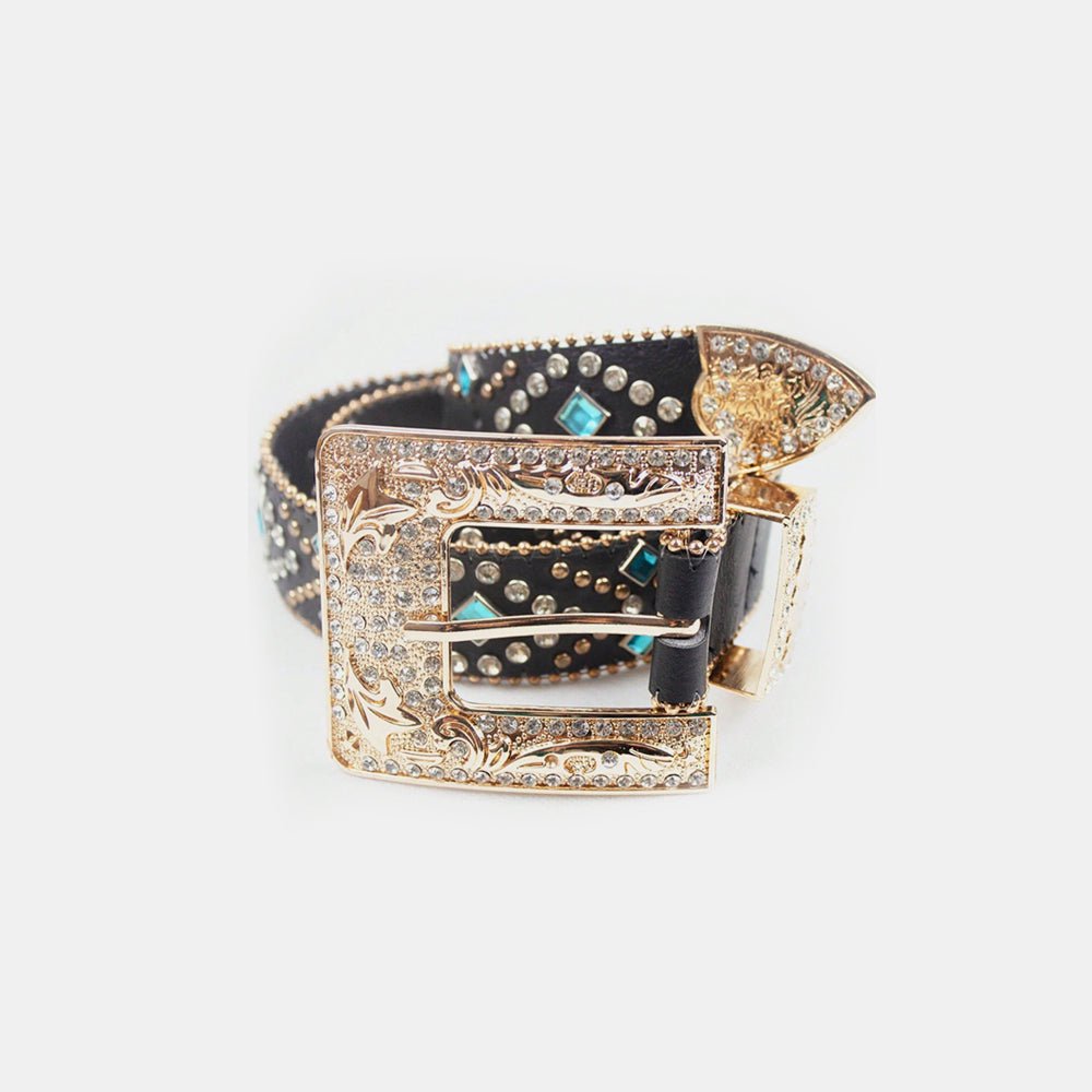 Rhinestone PU Leather Belt - Flip Flop Dynasty