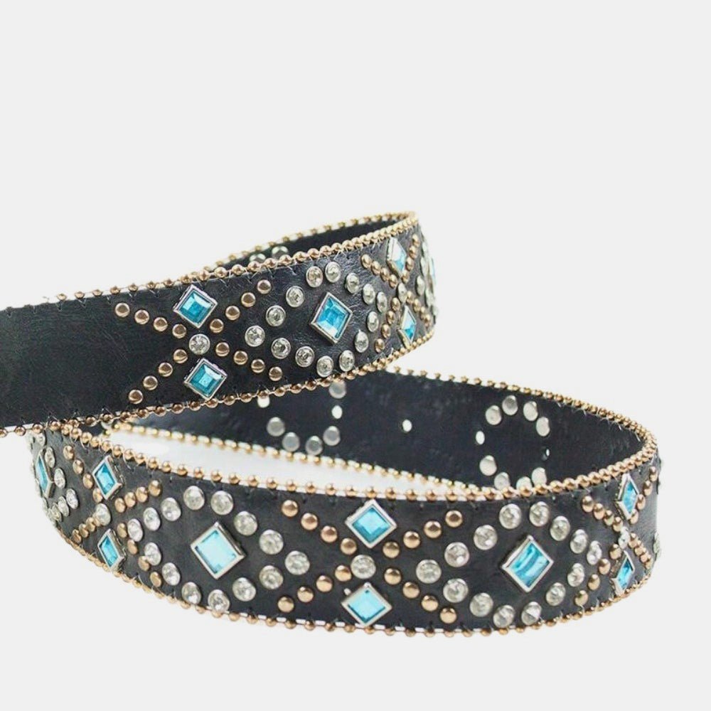 Rhinestone PU Leather Belt - Flip Flop Dynasty