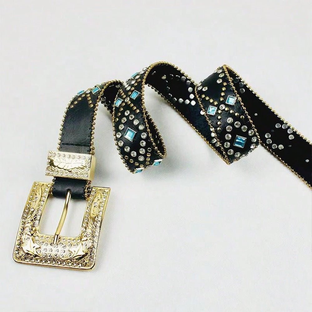 Rhinestone PU Leather Belt - Flip Flop Dynasty