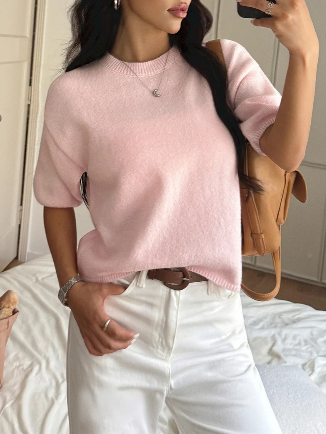 Ribbed Hem Round Neck Sweater - Flip Flop Dynasty
