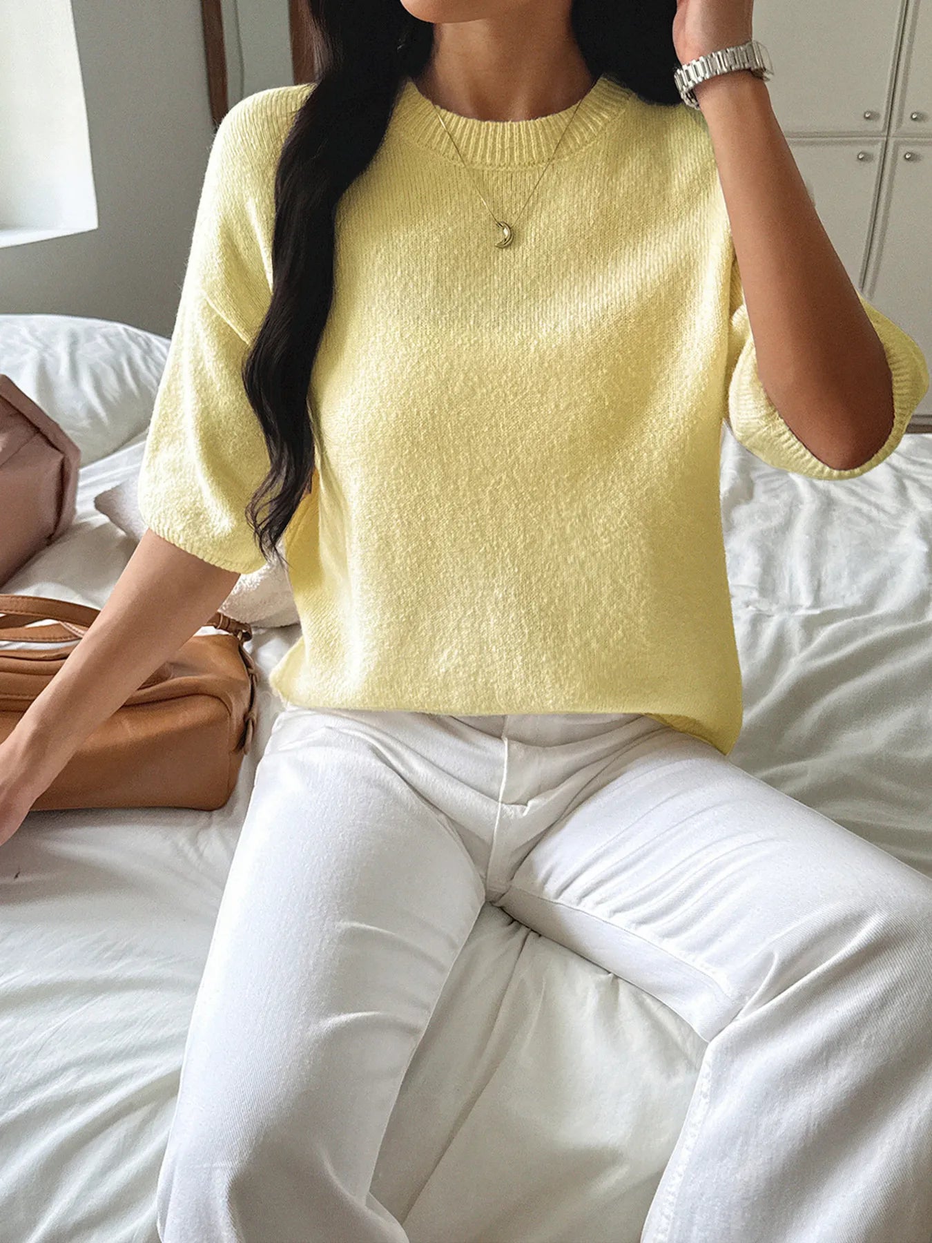 Ribbed Hem Round Neck Sweater - Flip Flop Dynasty
