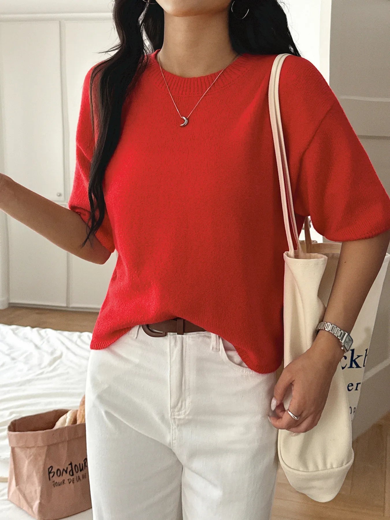 Ribbed Hem Round Neck Sweater - Flip Flop Dynasty