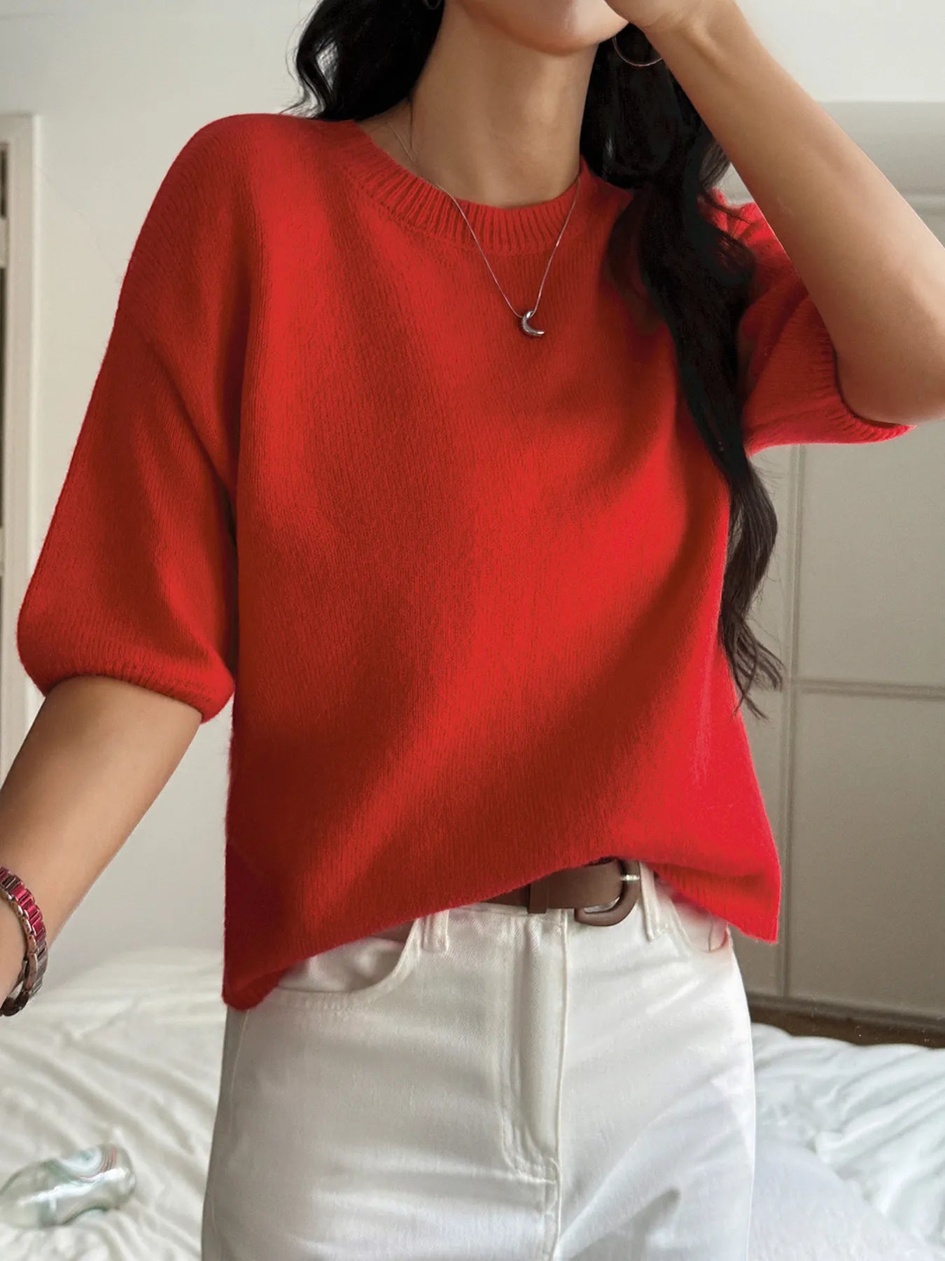 Ribbed Hem Round Neck Sweater - Flip Flop Dynasty