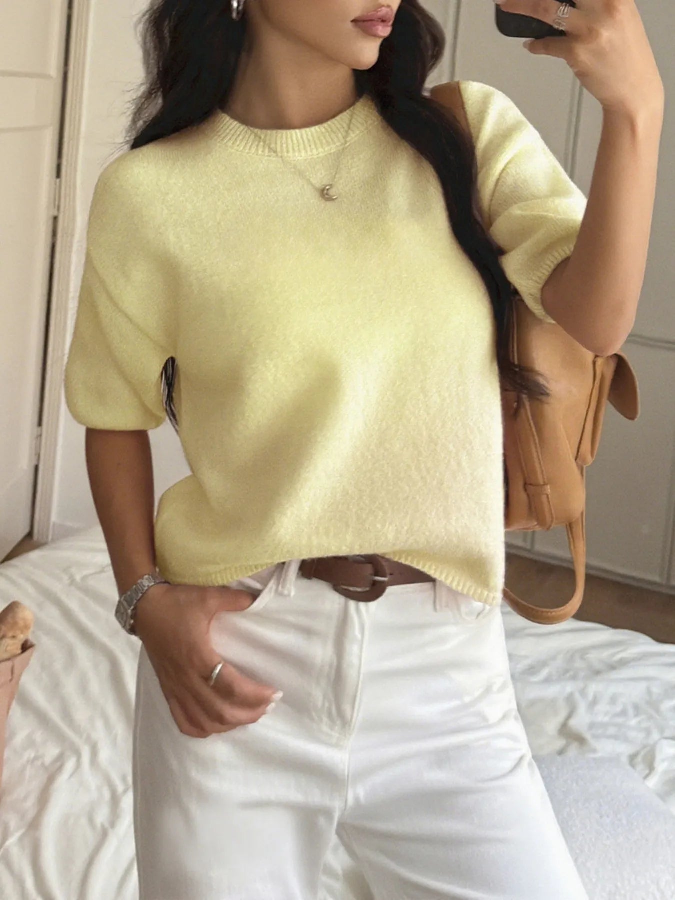 Ribbed Hem Round Neck Sweater - Flip Flop Dynasty