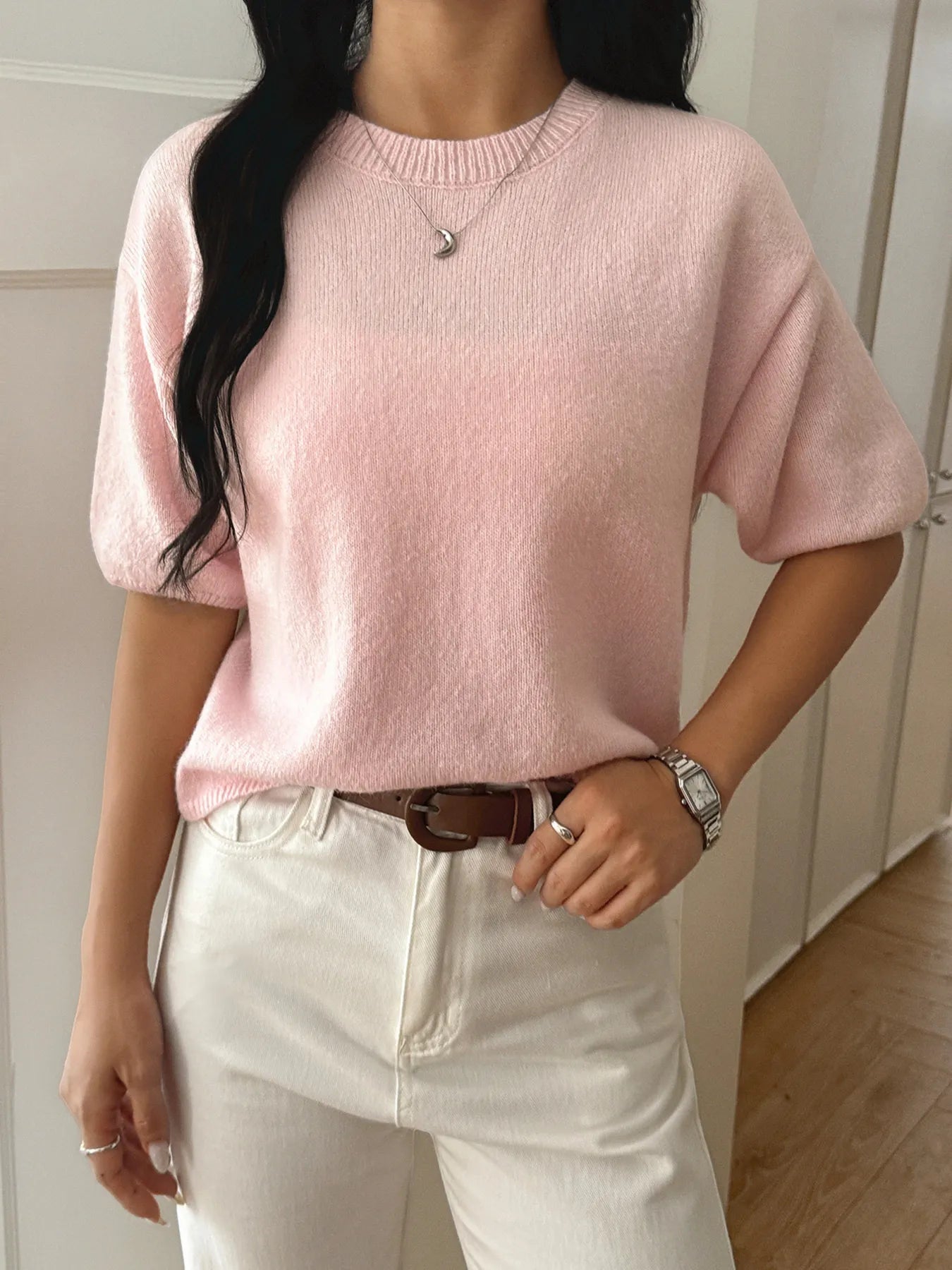 Ribbed Hem Round Neck Sweater - Flip Flop Dynasty