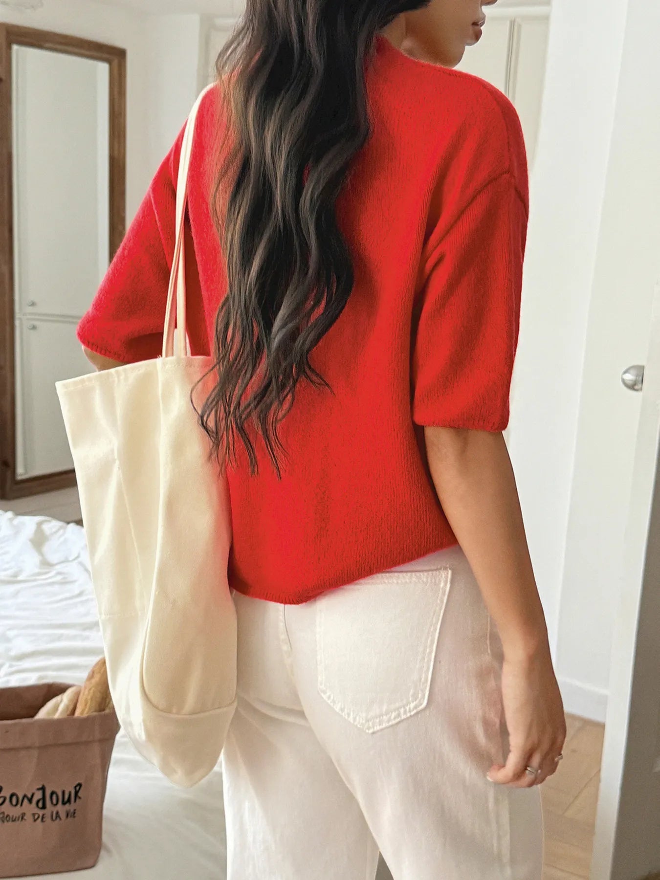 Ribbed Hem Round Neck Sweater - Flip Flop Dynasty