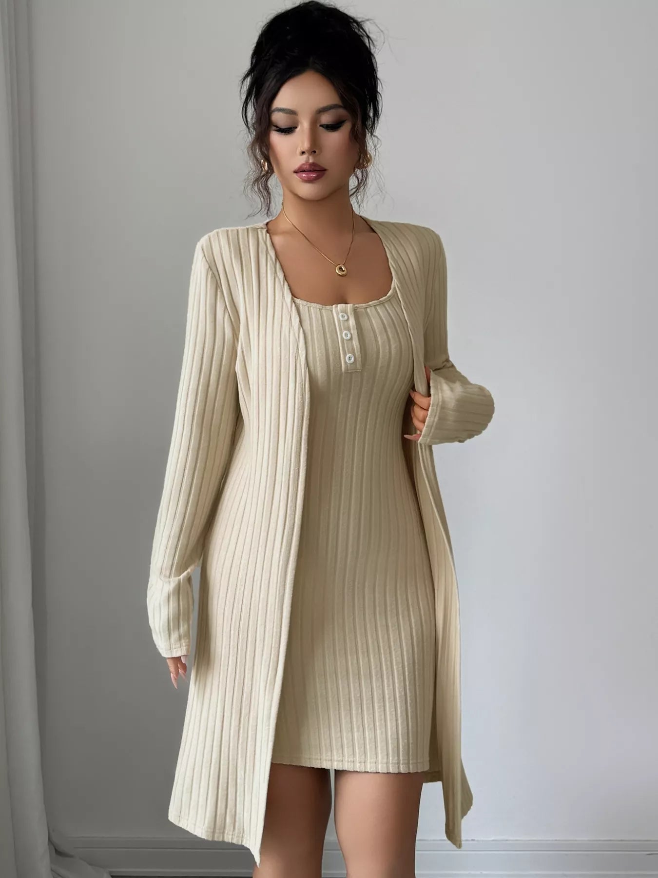 Ribbed Knit Cardigan & Dress Sweater Set - Flip Flop Dynasty