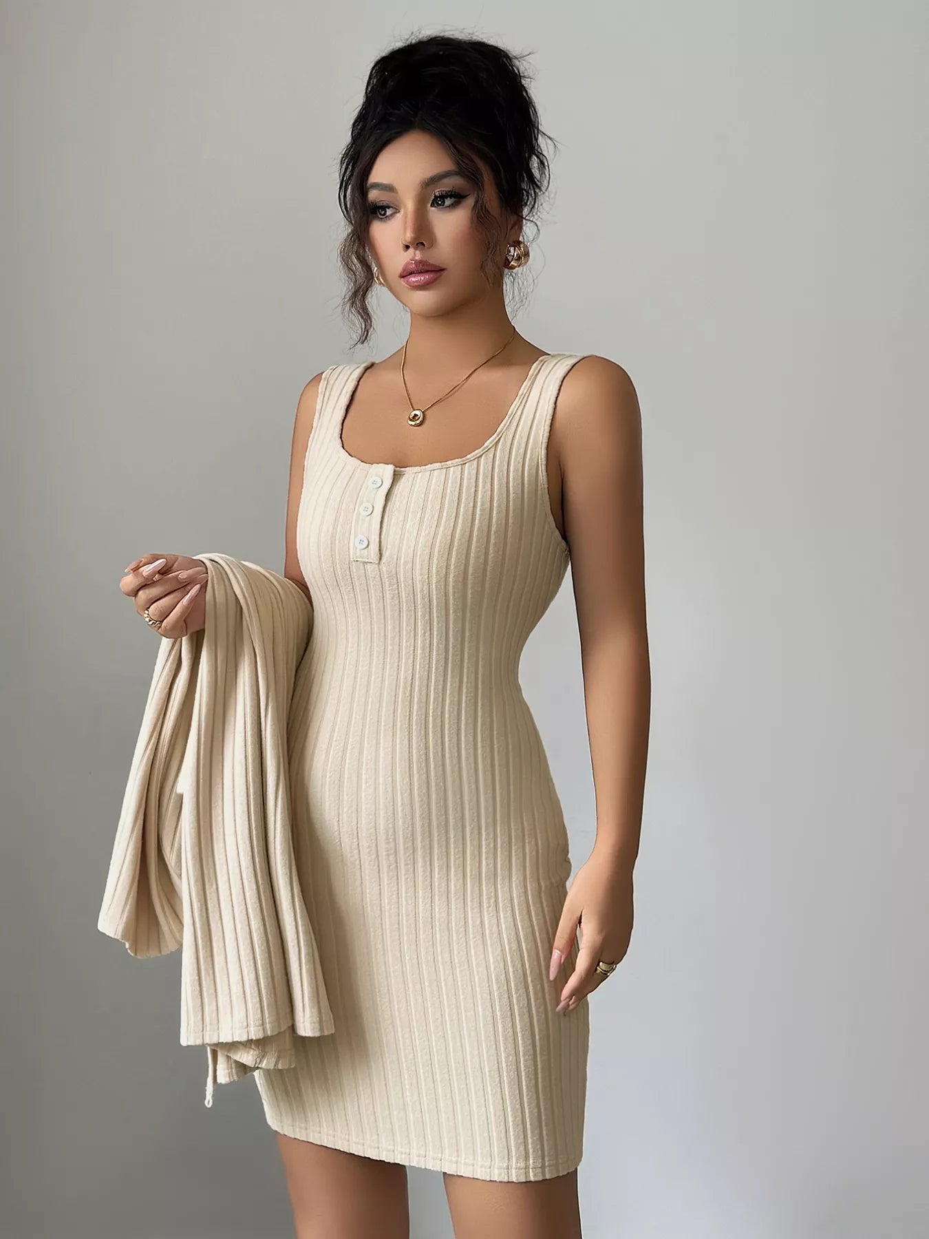 Ribbed Knit Cardigan & Dress Sweater Set - Flip Flop Dynasty