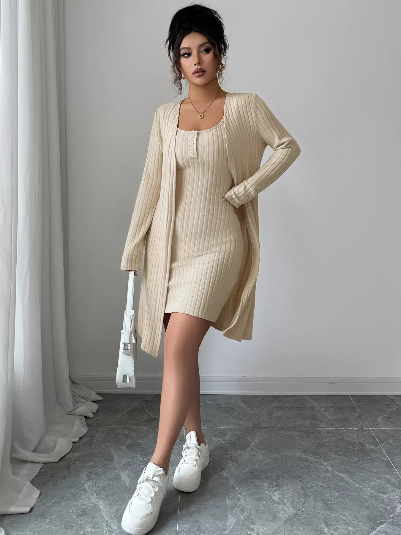 Ribbed Knit Cardigan & Dress Sweater Set - Flip Flop Dynasty