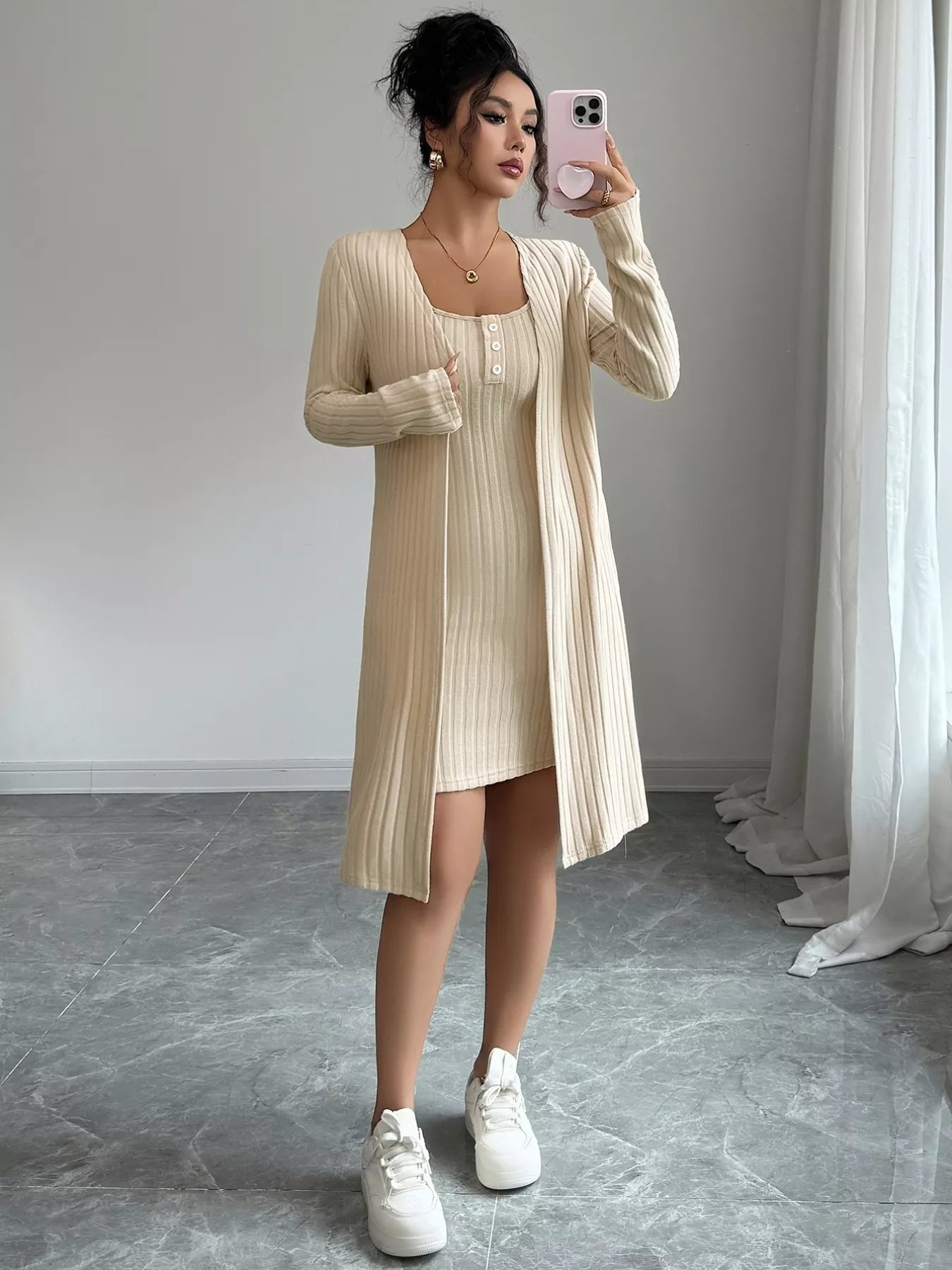 Ribbed Knit Cardigan & Dress Sweater Set - Flip Flop Dynasty