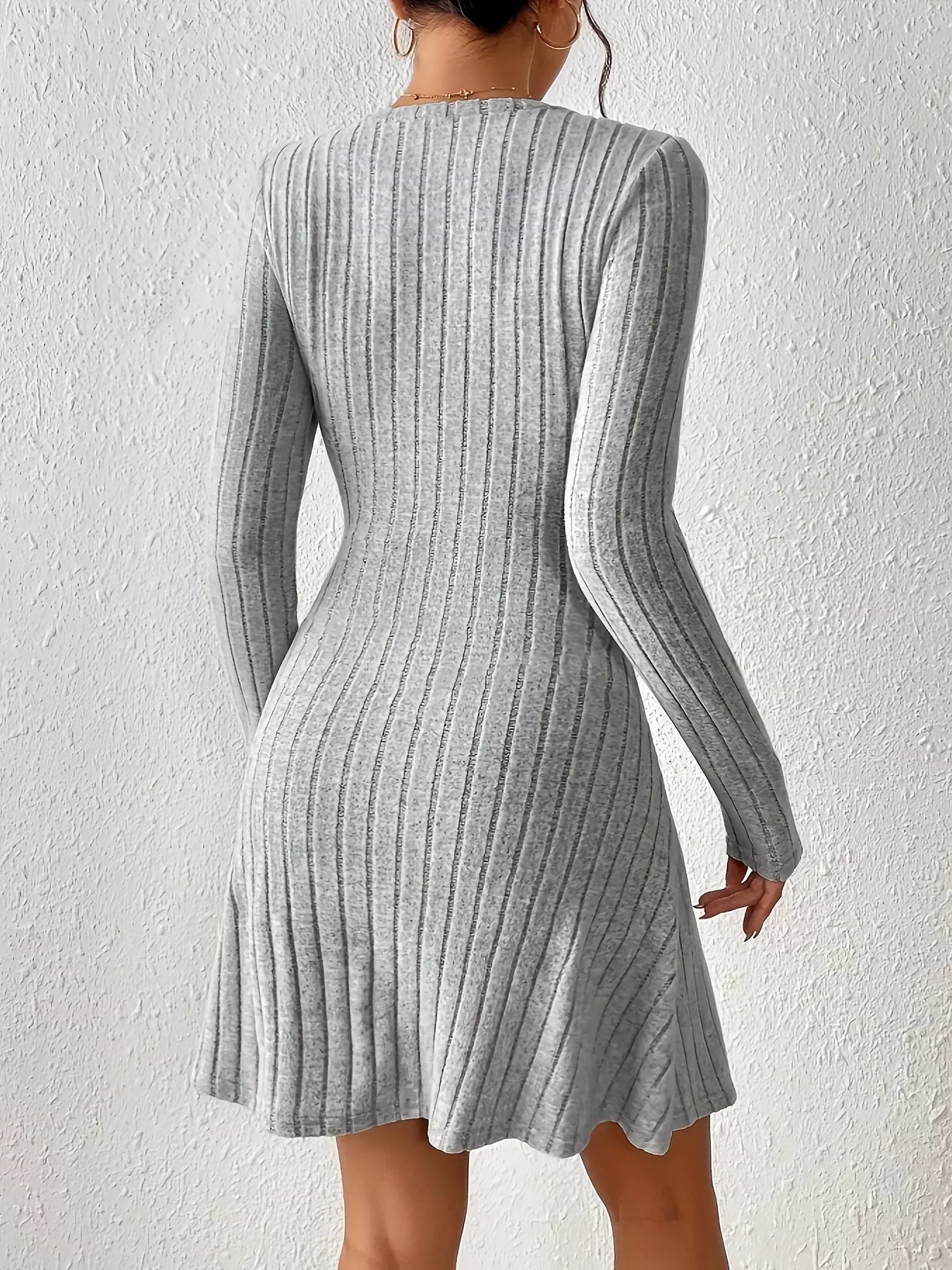 Ribbed Knit Tie Waist Long Sleeve Casual Dress - Flip Flop Dynasty