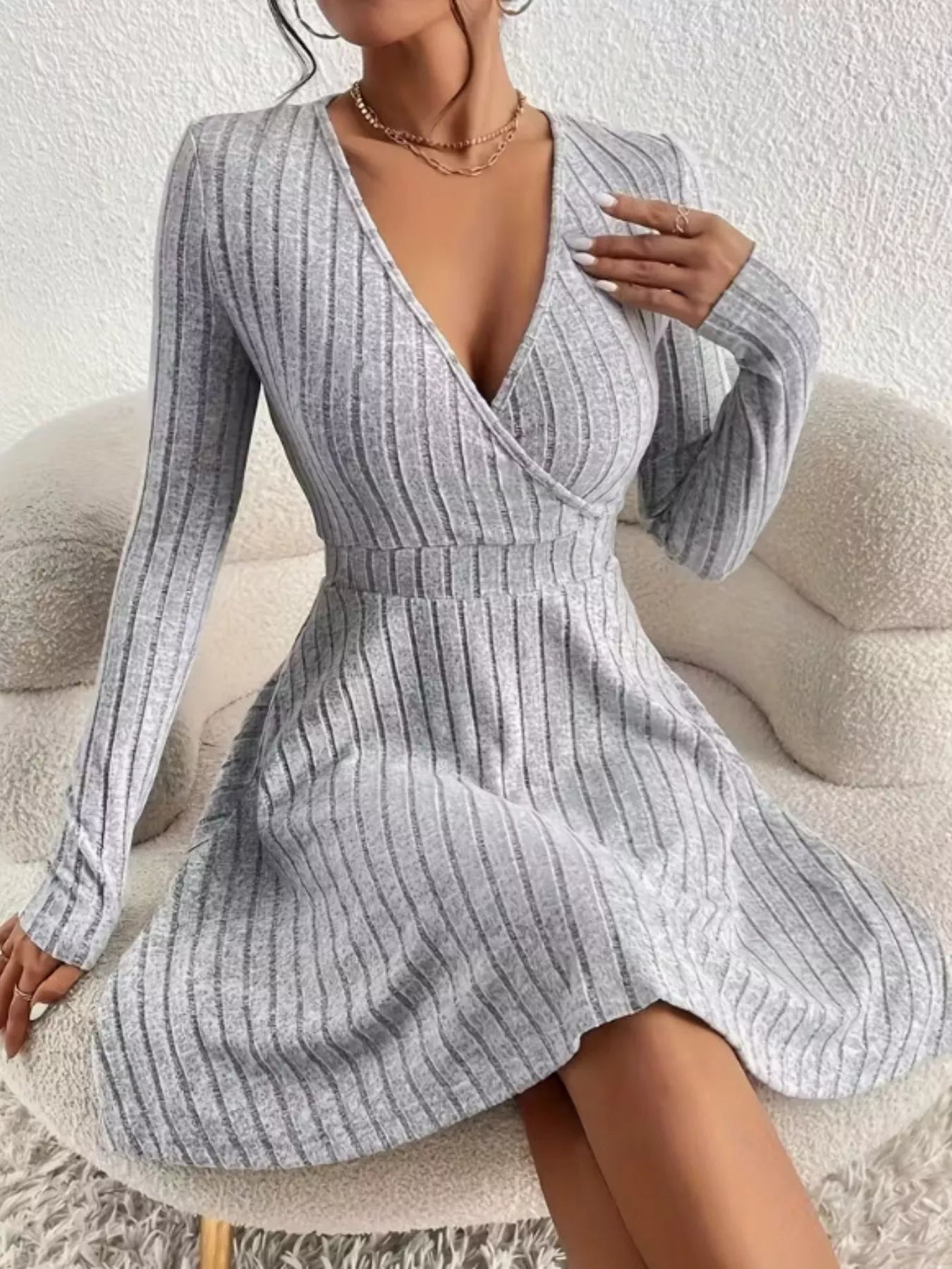 Ribbed Knit Wrap Mini Dress - Flip Flop Dynasty
