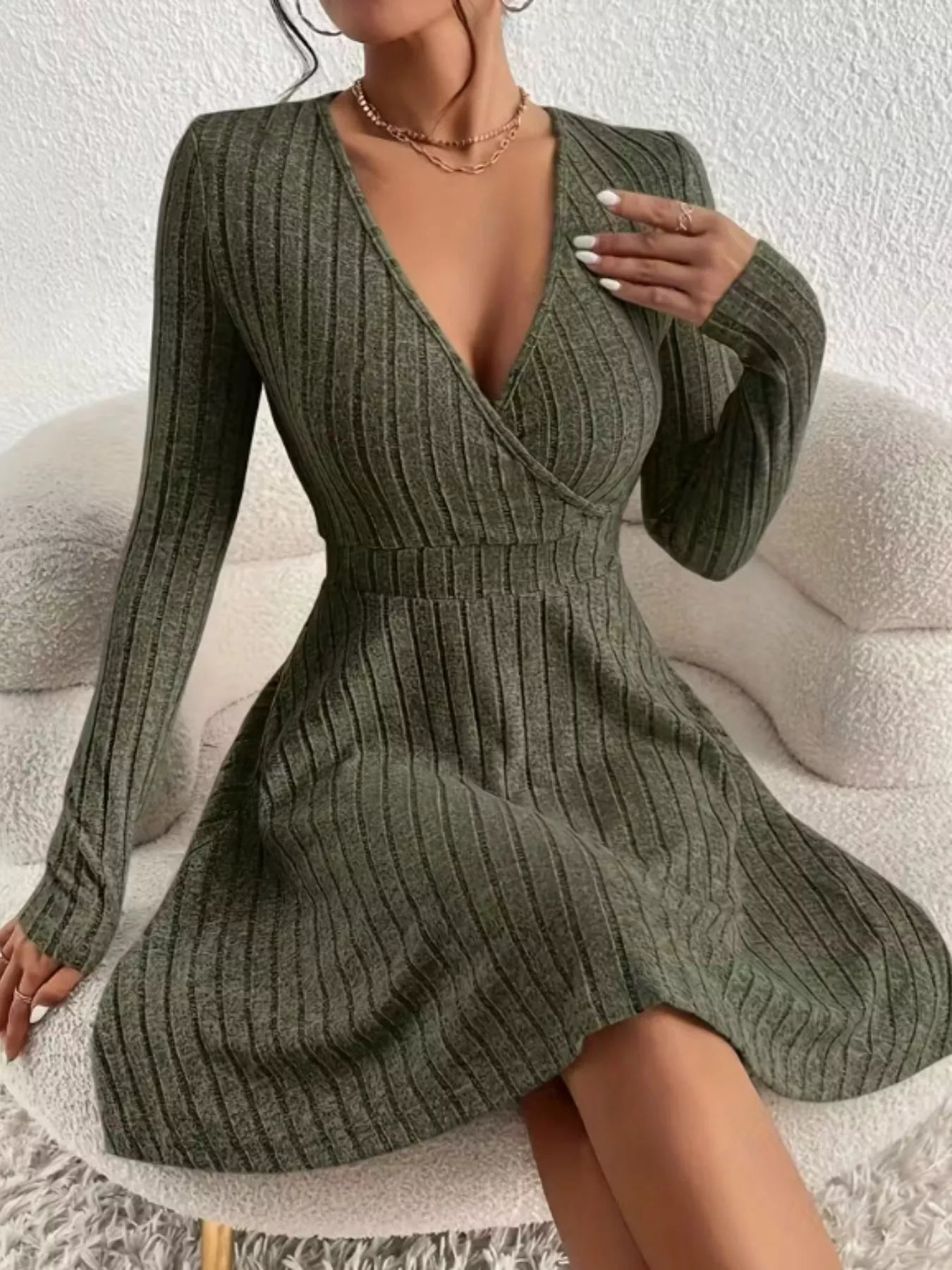 Ribbed Knit Wrap Mini Dress - Flip Flop Dynasty
