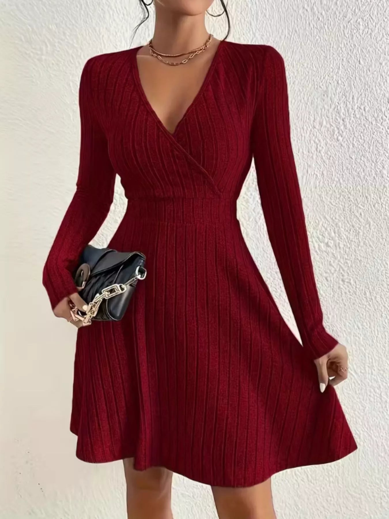 Ribbed Knit Wrap Mini Dress - Flip Flop Dynasty