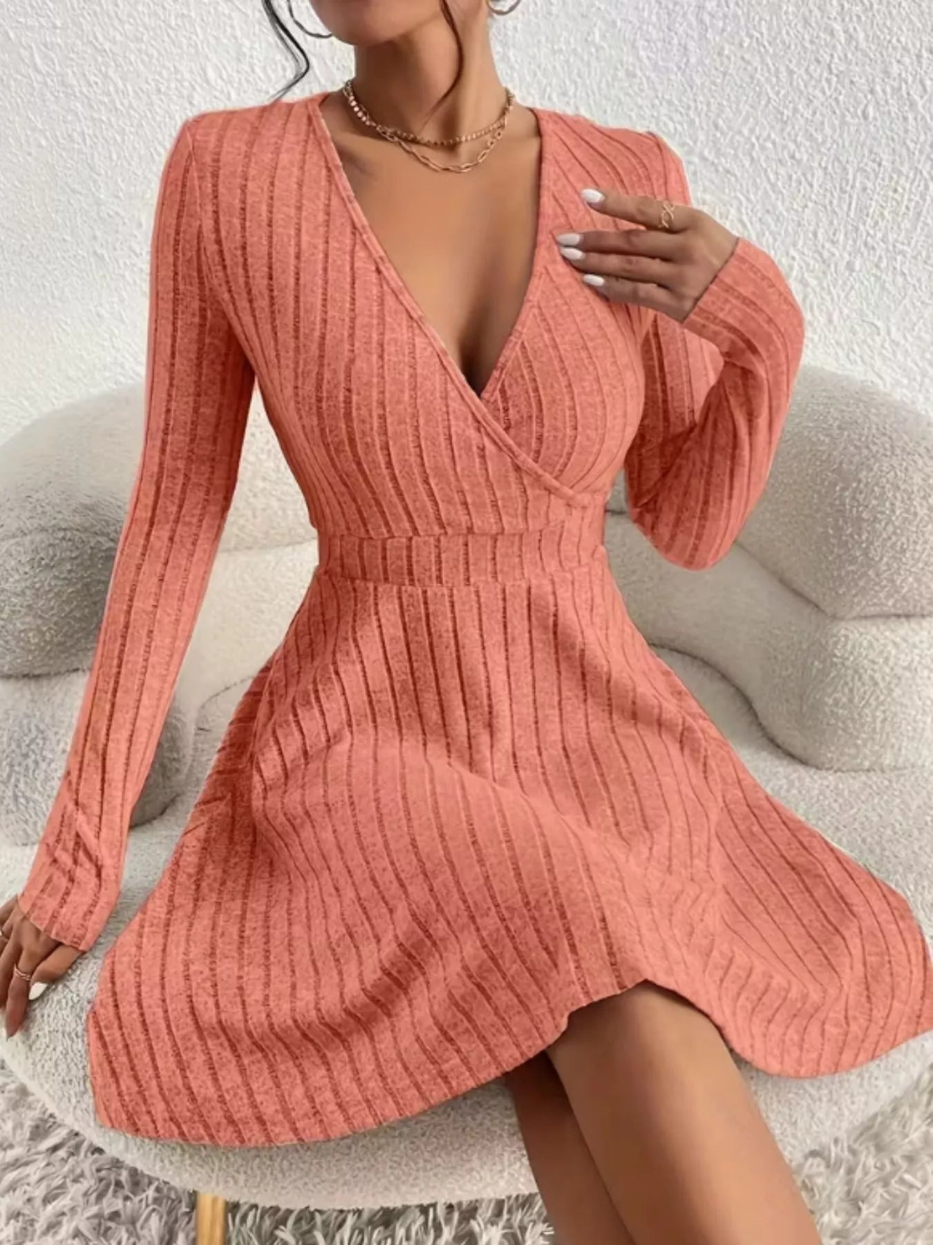 Ribbed Knit Wrap Mini Dress - Flip Flop Dynasty