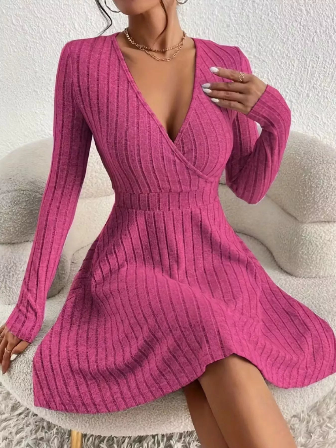 Ribbed Knit Wrap Mini Dress - Flip Flop Dynasty