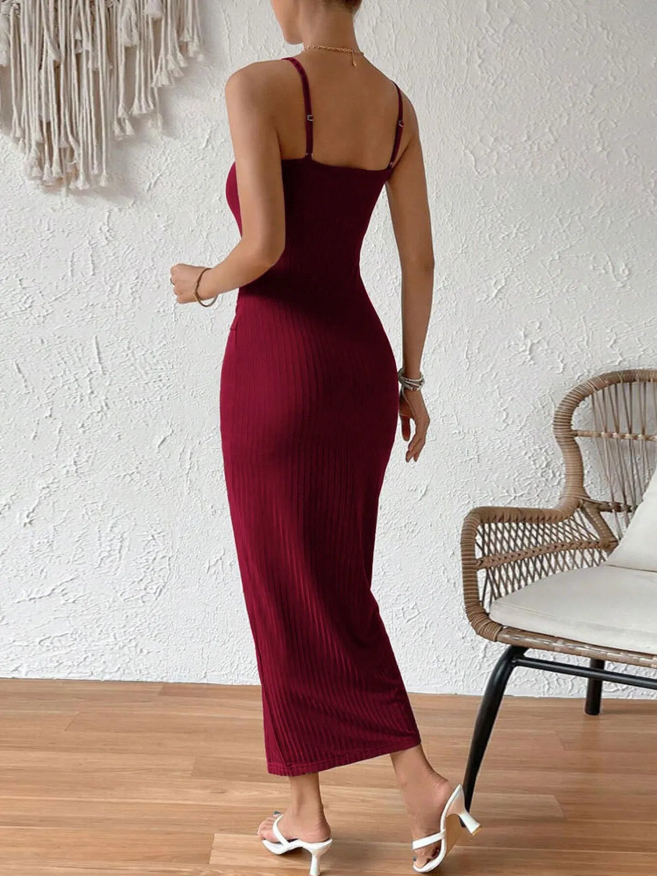 Ribbed Wrap Midi Dress with Side Slit - Flip Flop Dynasty