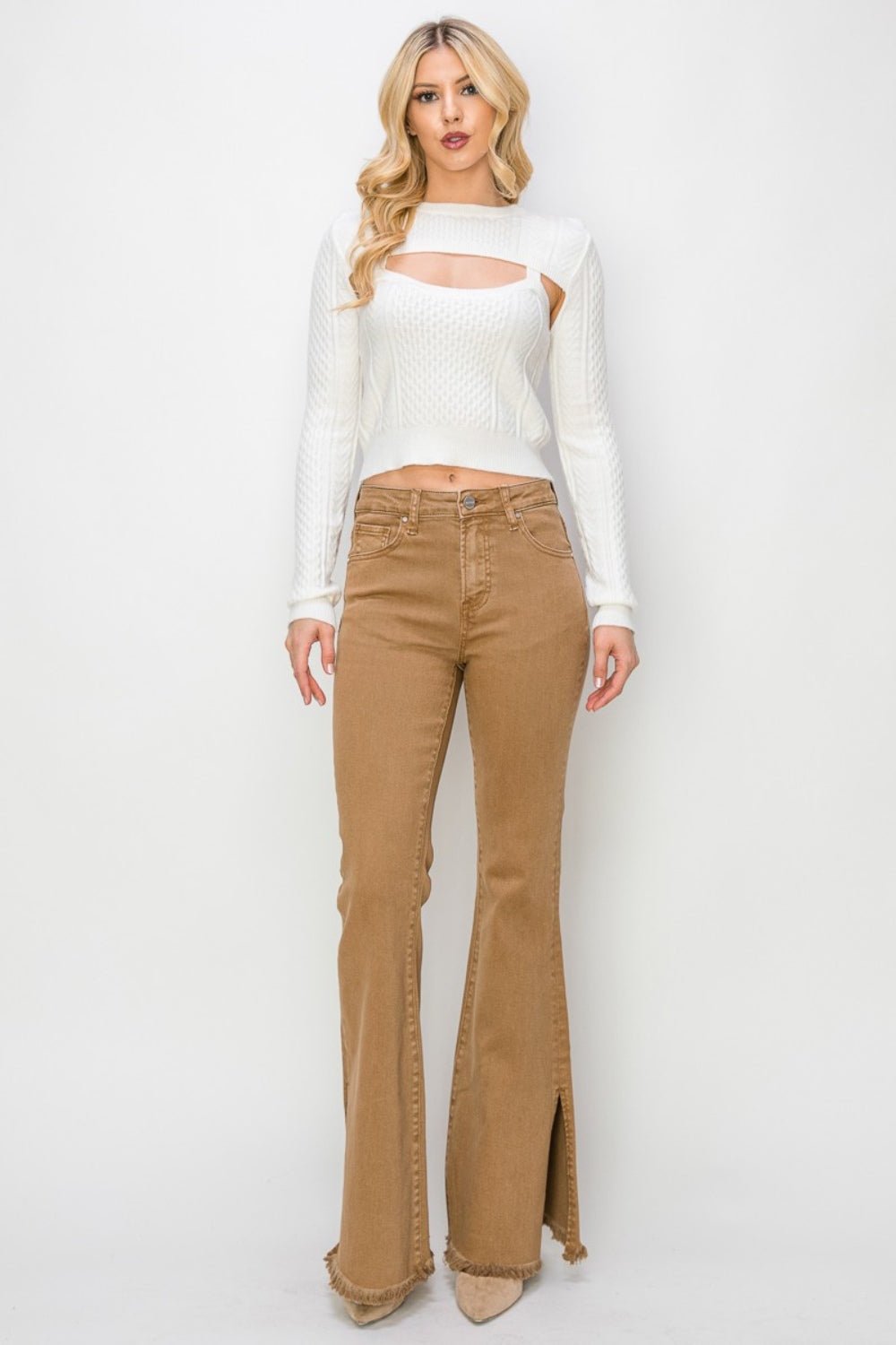 RISEN Bailey Full Size High Waist Side Slit Flare Jeans - Flip Flop Dynasty
