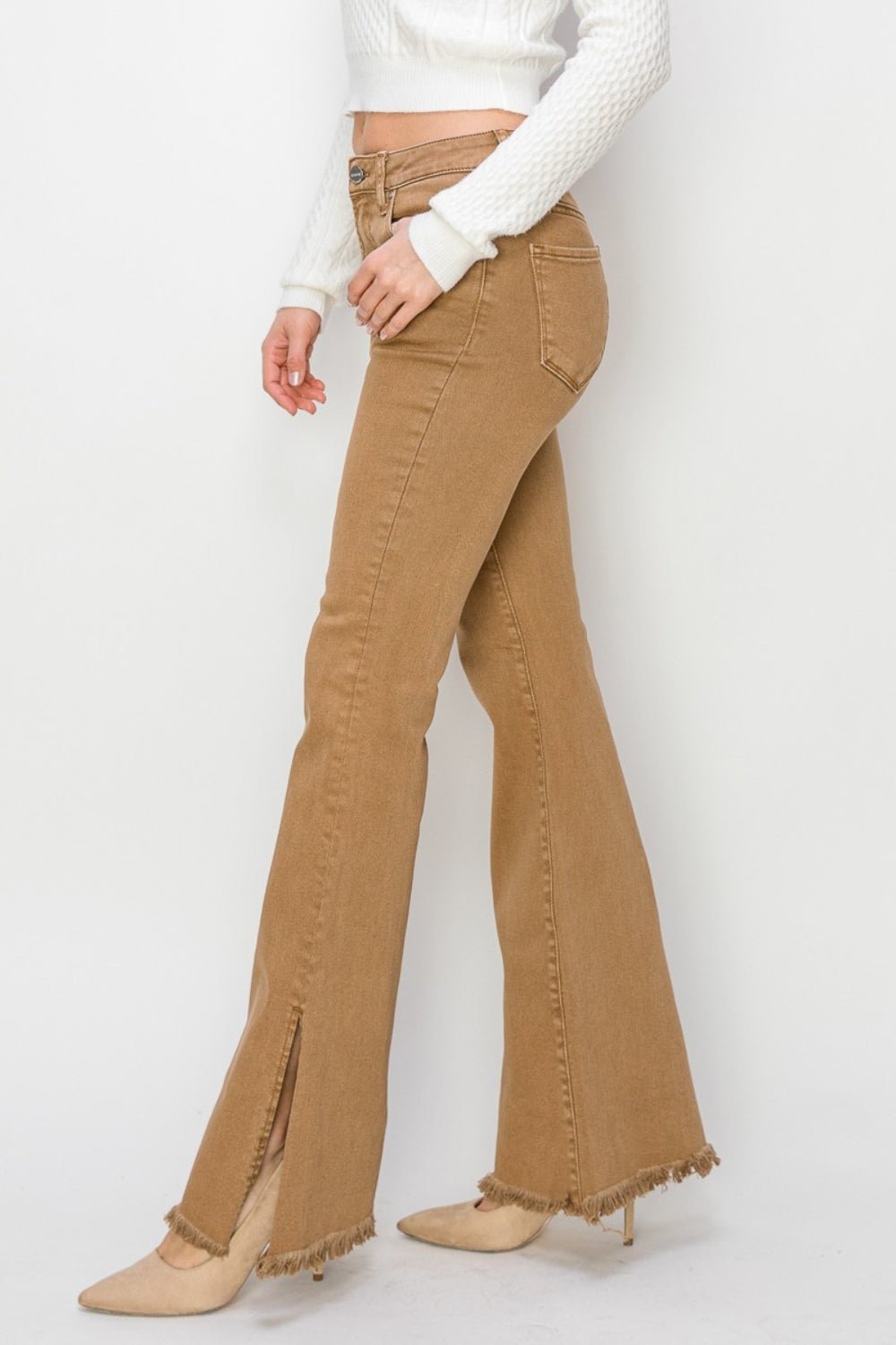 RISEN Bailey Full Size High Waist Side Slit Flare Jeans - Flip Flop Dynasty