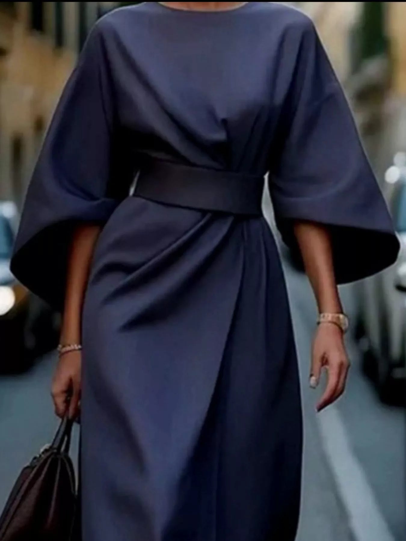 Round Neck 3/4 Sleeve Dress - Flip Flop Dynasty
