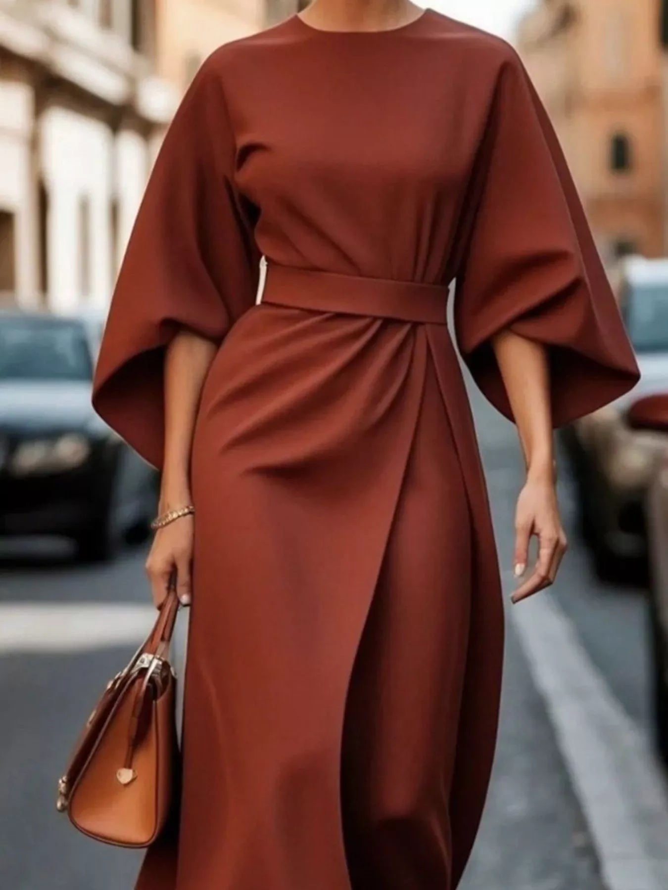 Round Neck 3/4 Sleeve Dress - Flip Flop Dynasty