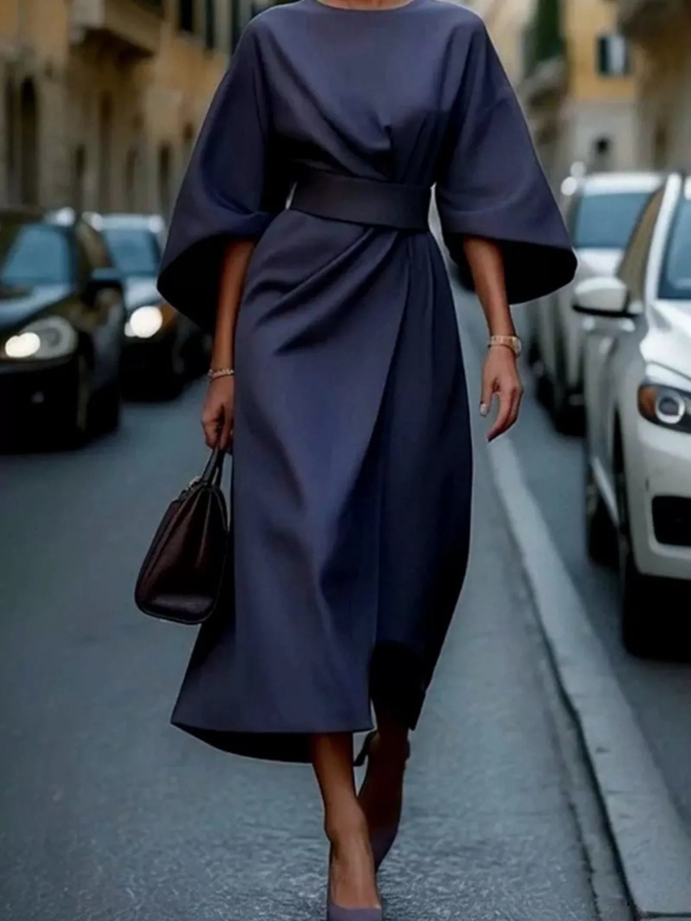 Round Neck 3/4 Sleeve Dress - Flip Flop Dynasty