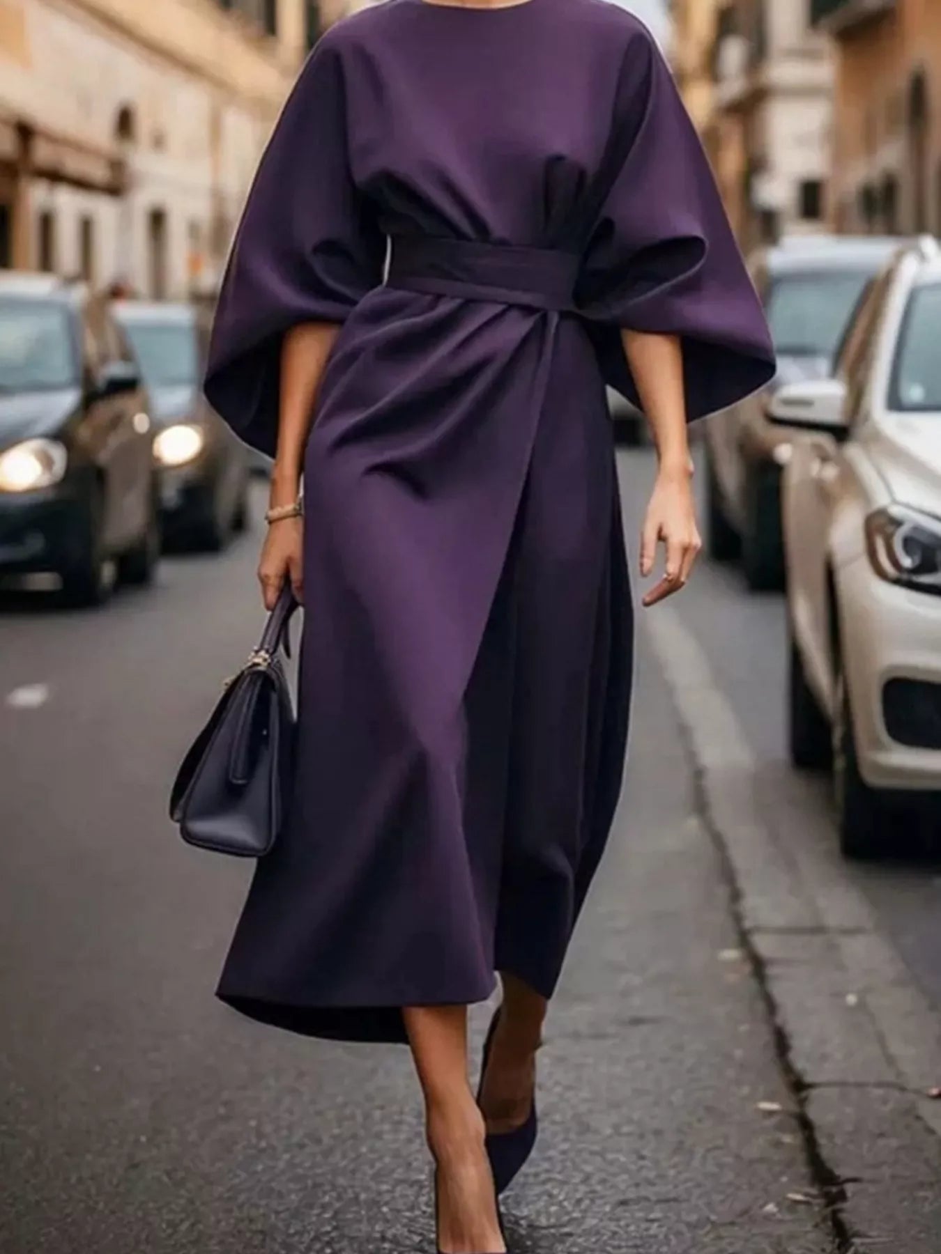 Round Neck 3/4 Sleeve Dress - Flip Flop Dynasty