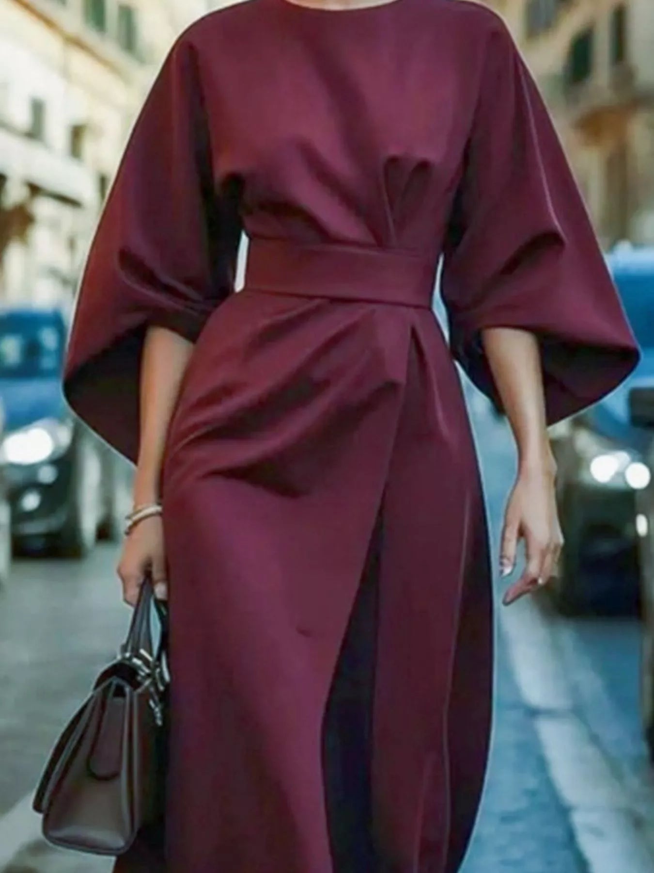 Round Neck 3/4 Sleeve Dress - Flip Flop Dynasty