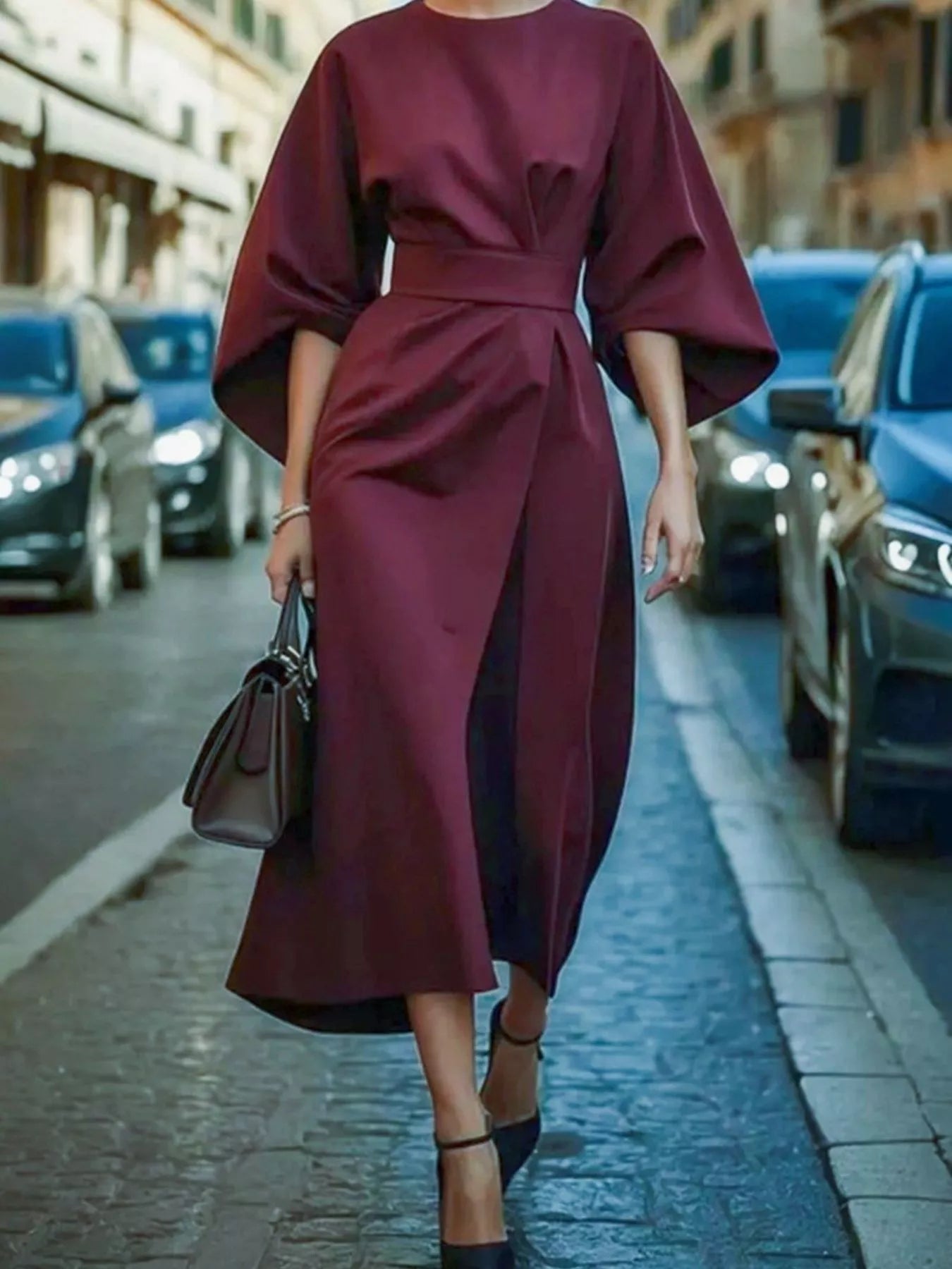 Round Neck 3/4 Sleeve Dress - Flip Flop Dynasty