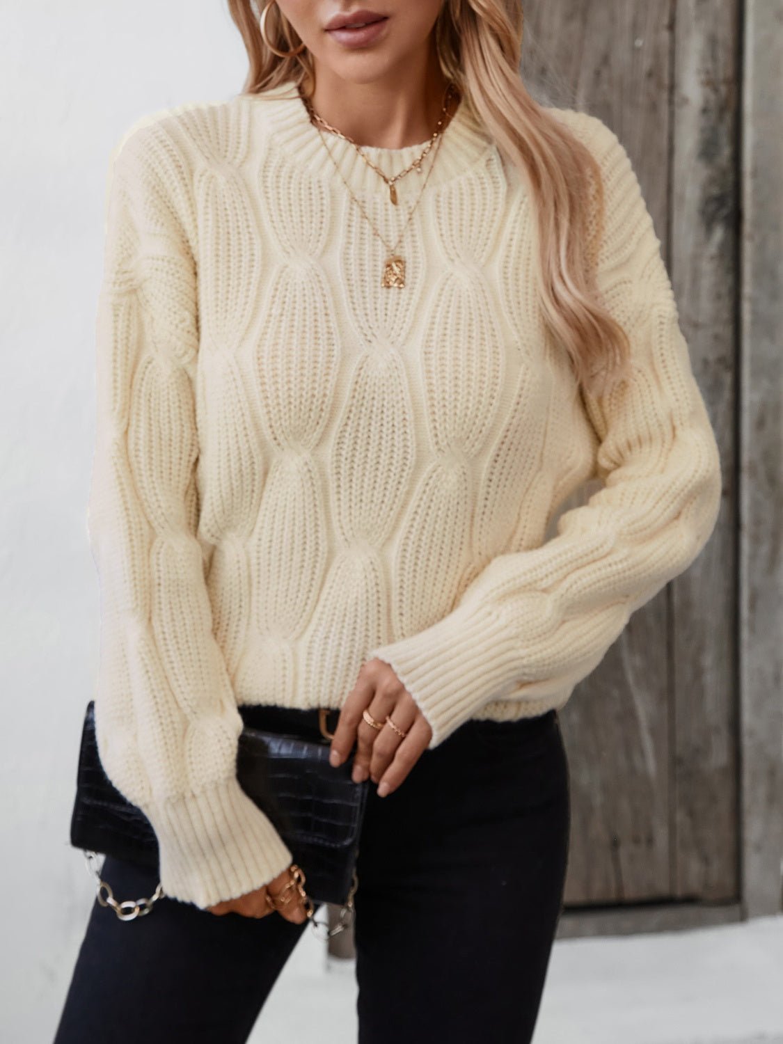 Round Neck Dropped Shoulder Sweater - Flip Flop Dynasty