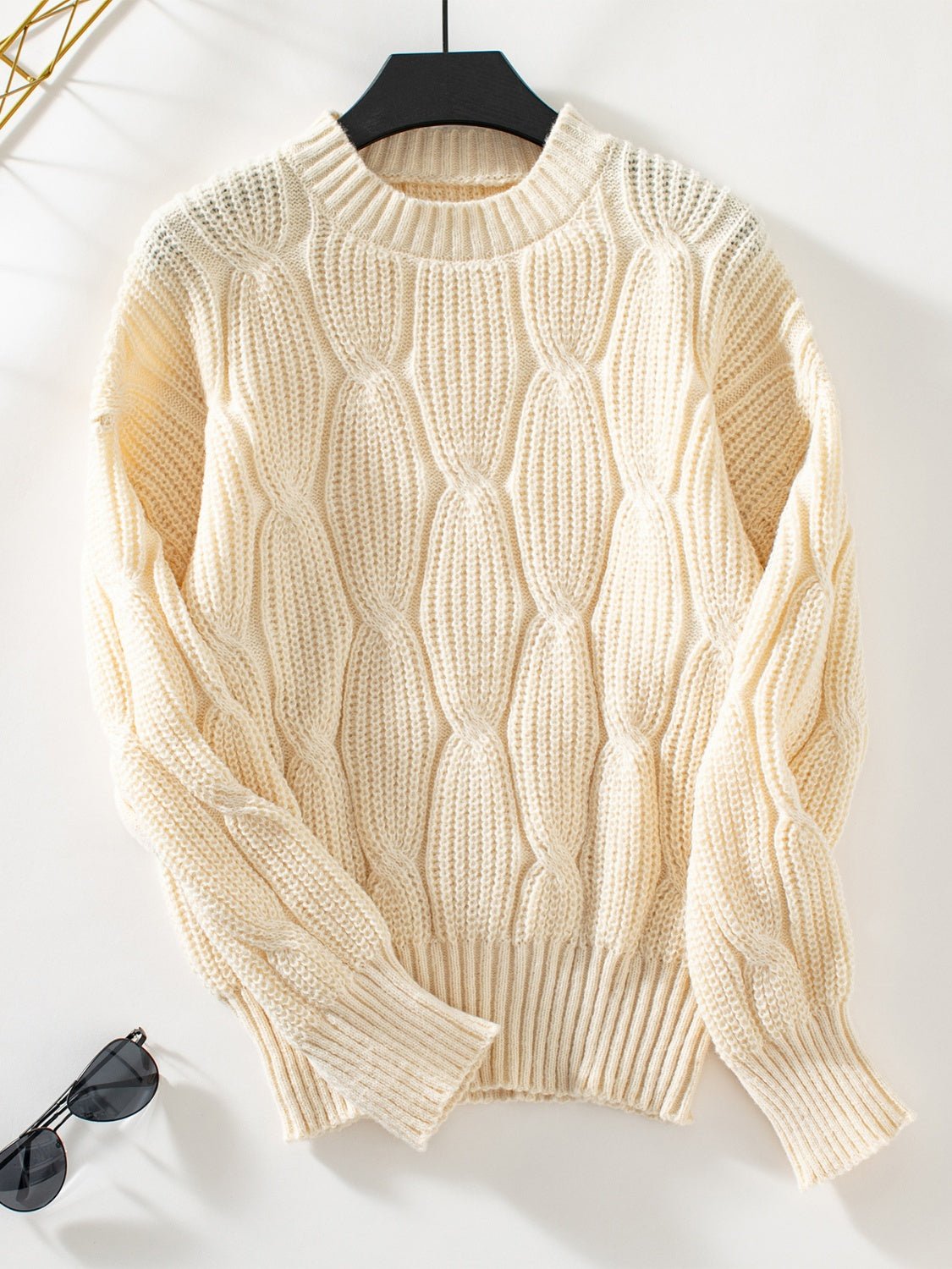 Round Neck Dropped Shoulder Sweater - Flip Flop Dynasty