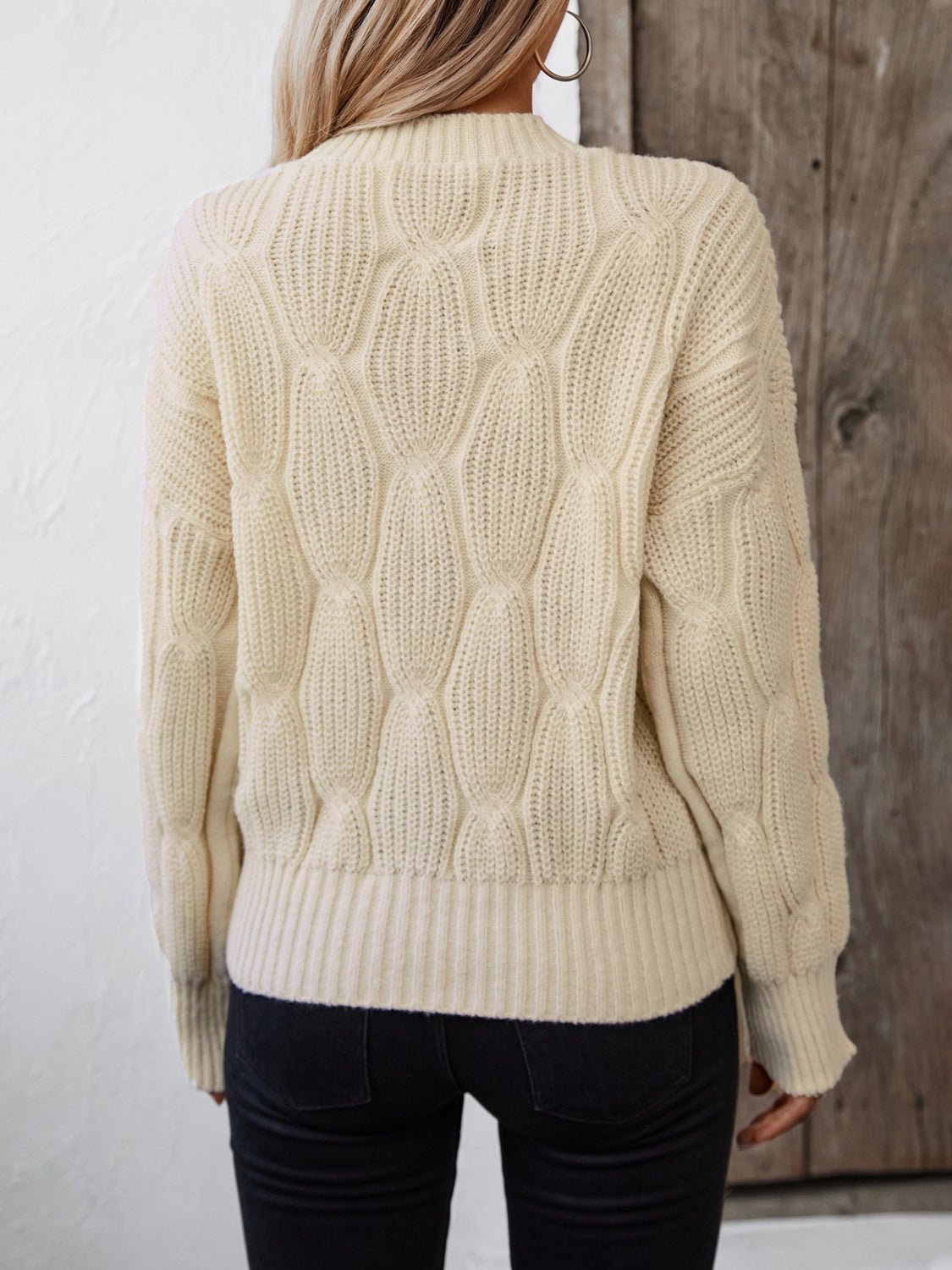 Round Neck Dropped Shoulder Sweater - Flip Flop Dynasty