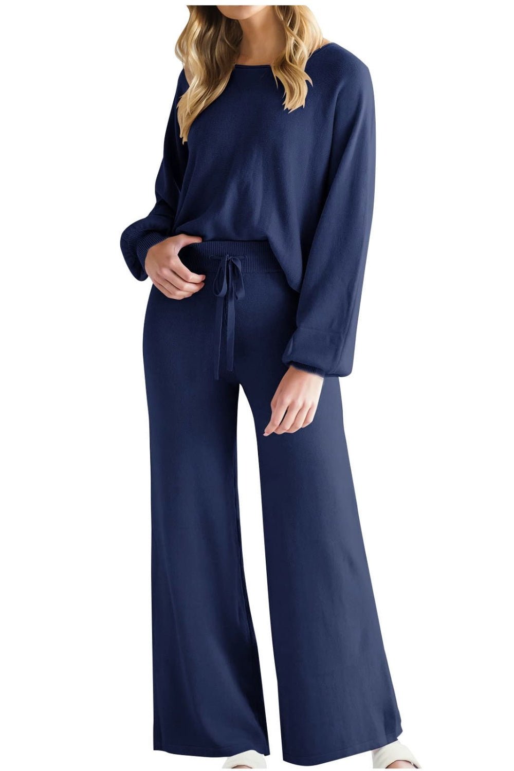 Round Neck Long Sleeve Top and Pants Set - Flip Flop Dynasty