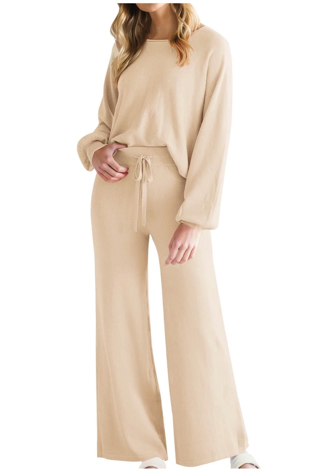Round Neck Long Sleeve Top and Pants Set - Flip Flop Dynasty