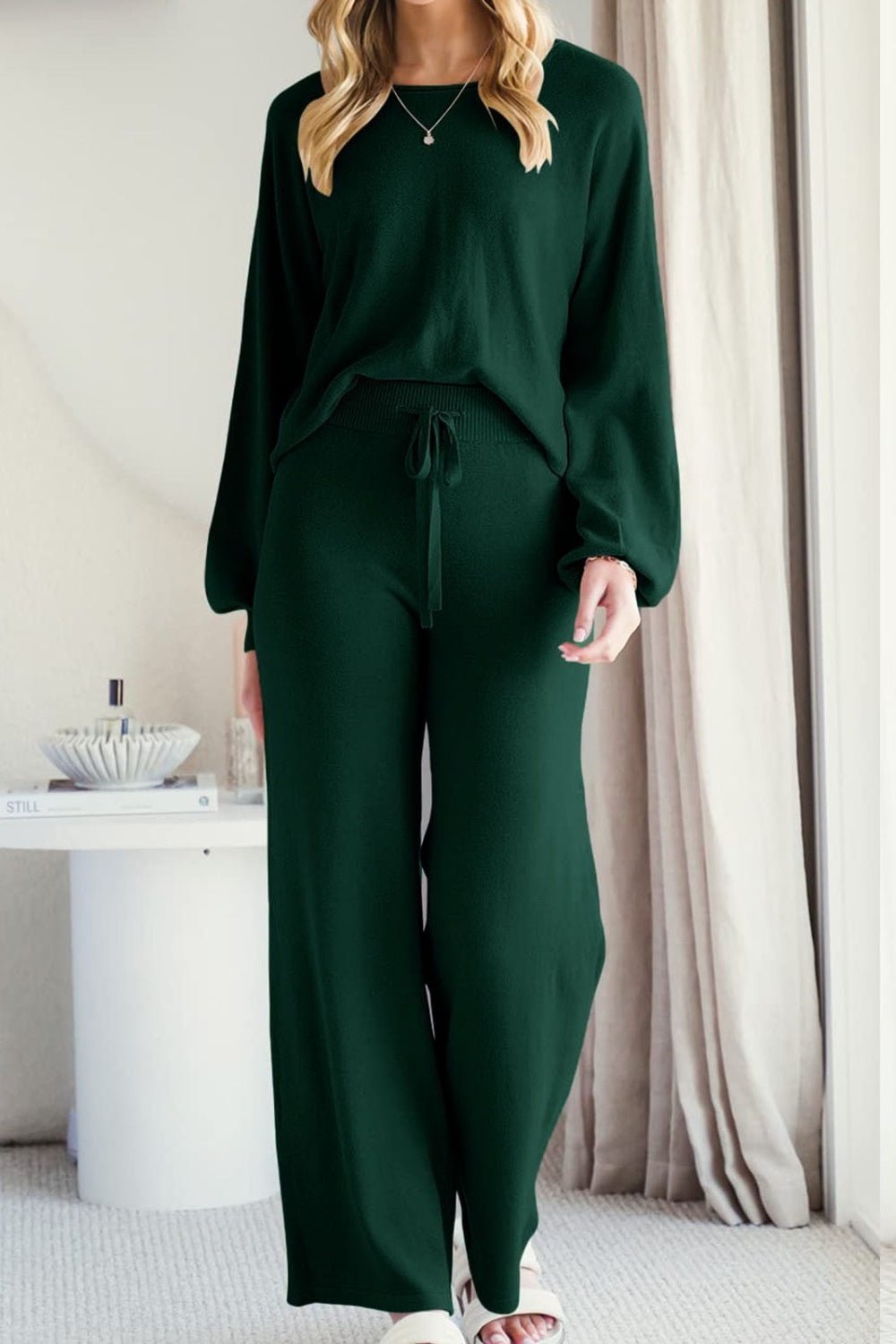Round Neck Long Sleeve Top and Pants Set - Flip Flop Dynasty