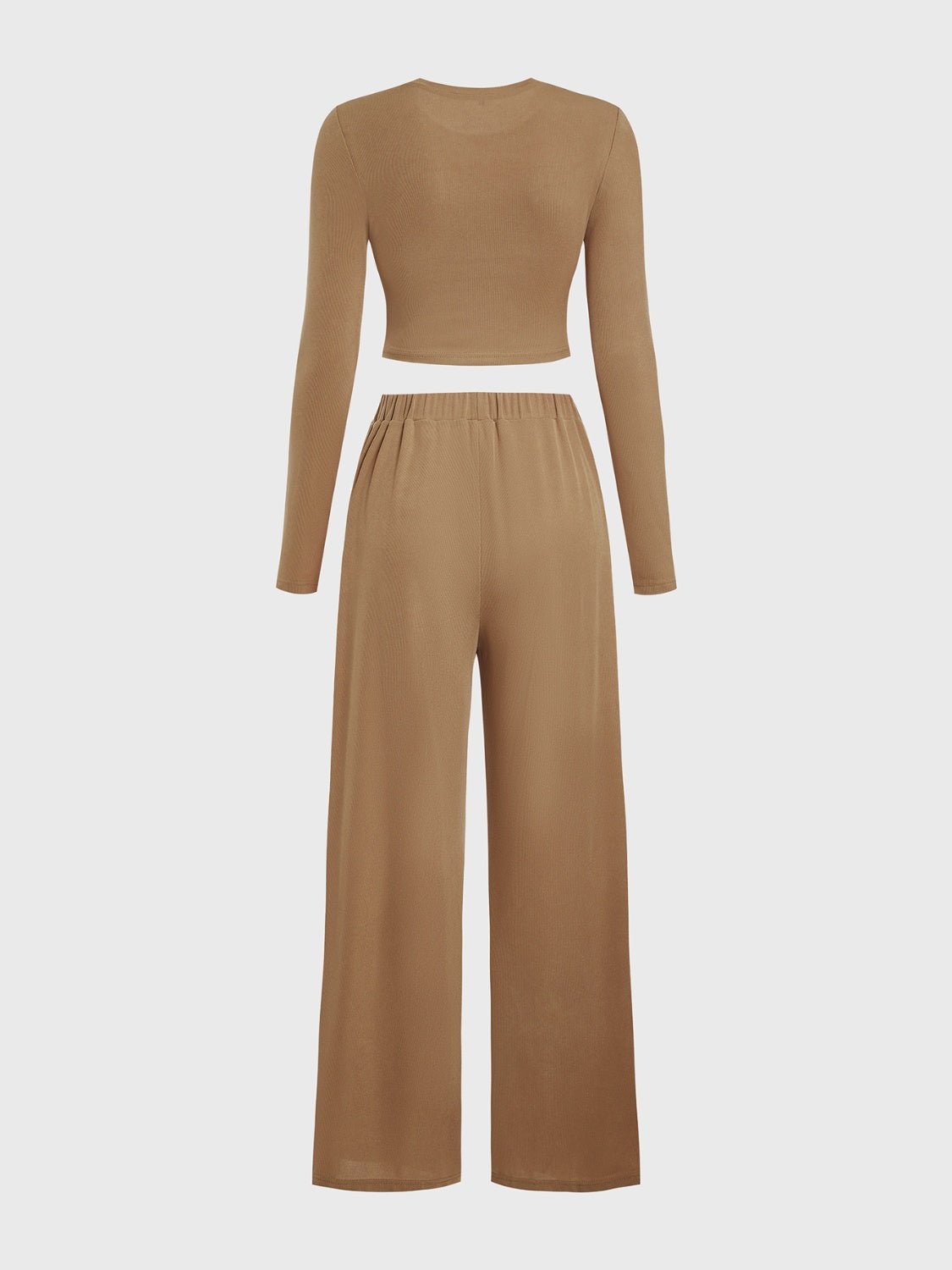 Round Neck Long Sleeve Top and Tied Pants Set - Flip Flop Dynasty