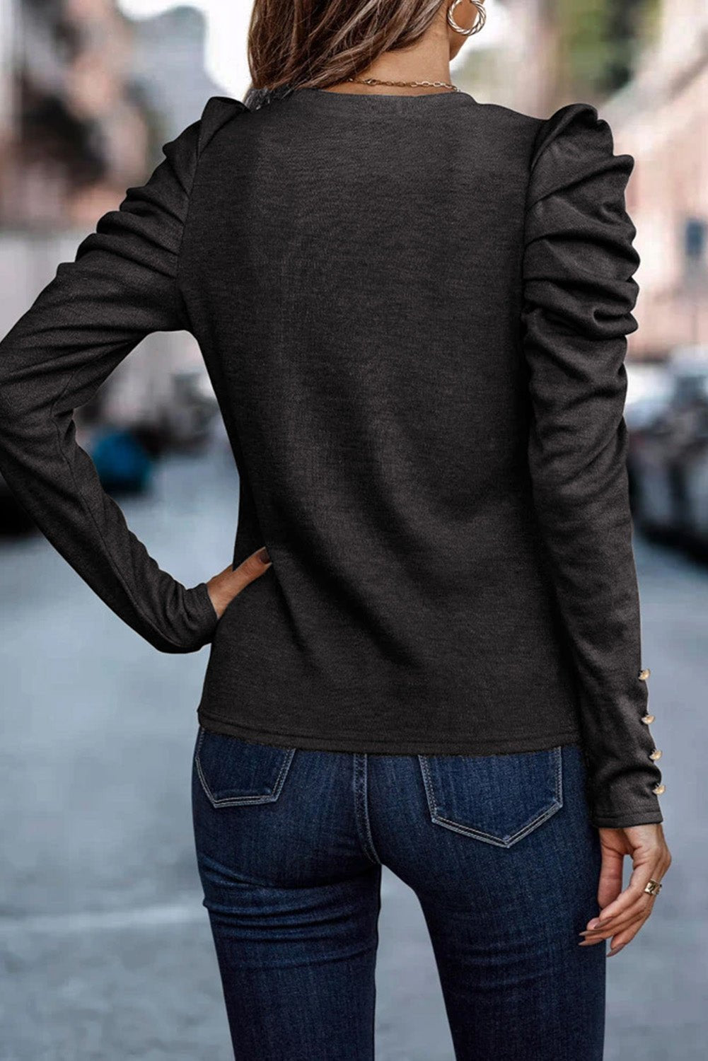 Round Neck Puff Sleeve Sleeve Blouse - Flip Flop Dynasty