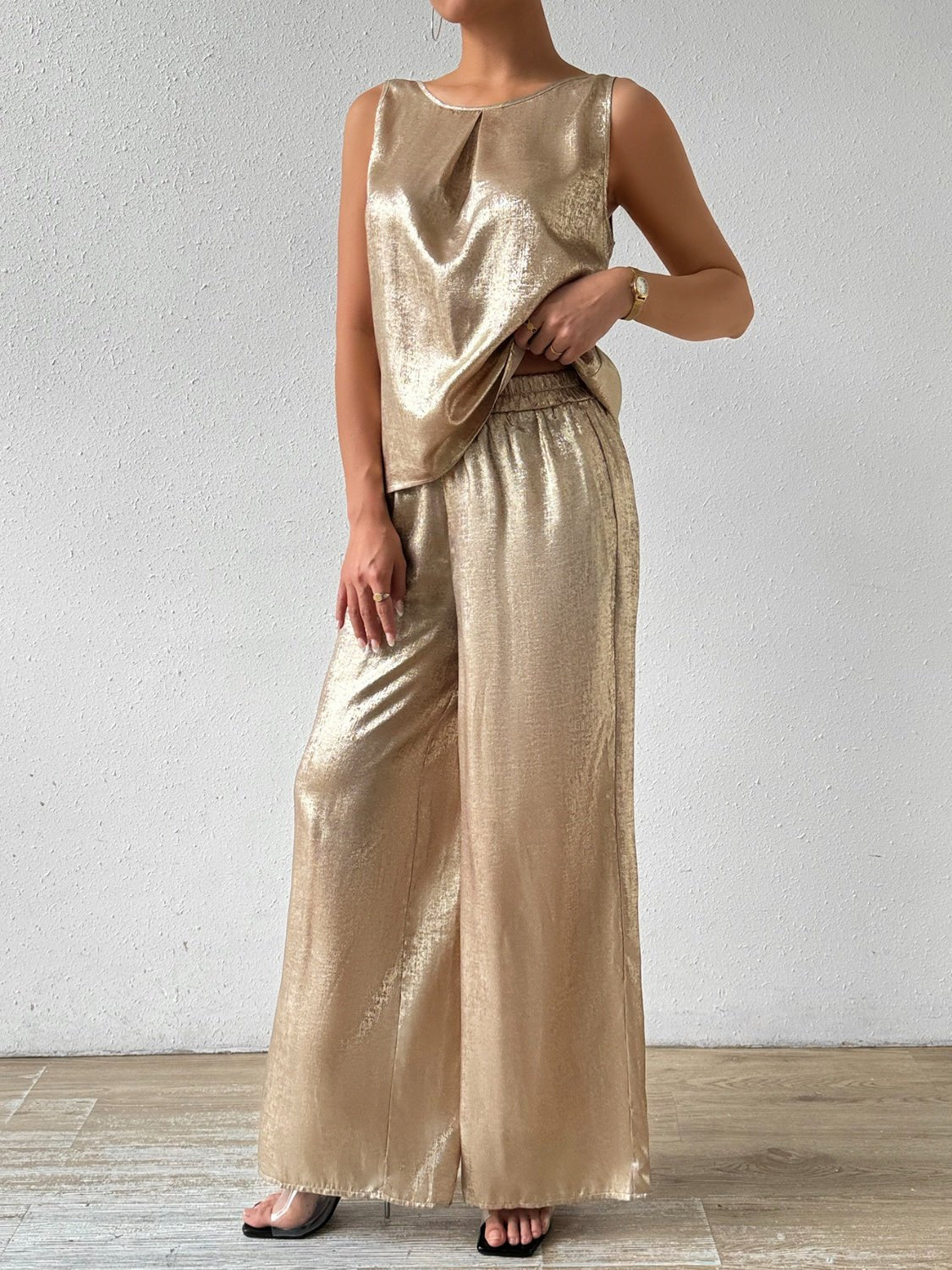 Round Neck Sleeveless Top and Pants Set - Flip Flop Dynasty