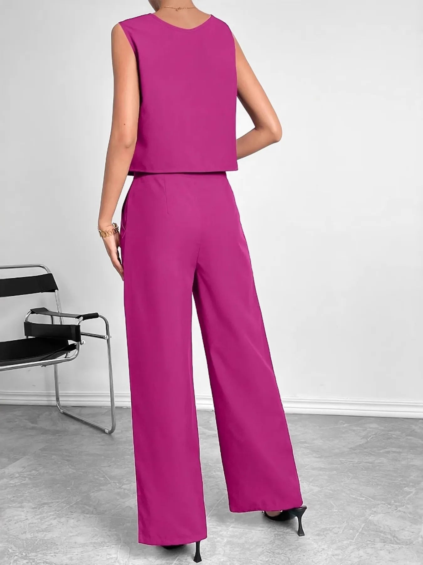 Round Neck Tank and Wide Leg Pants Set - Flip Flop Dynasty