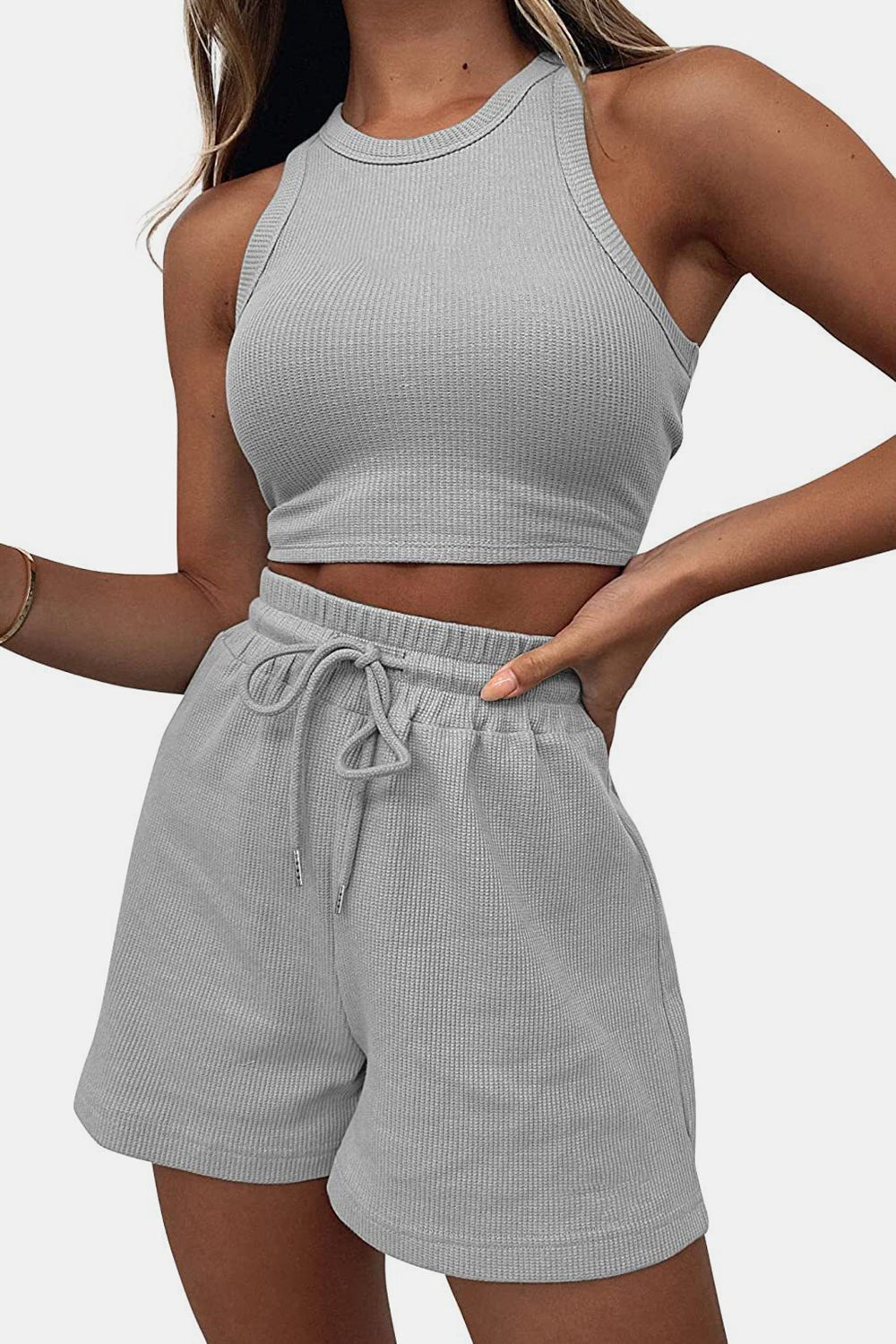 Round Neck Top and Drawstring Shorts Set - Flip Flop Dynasty